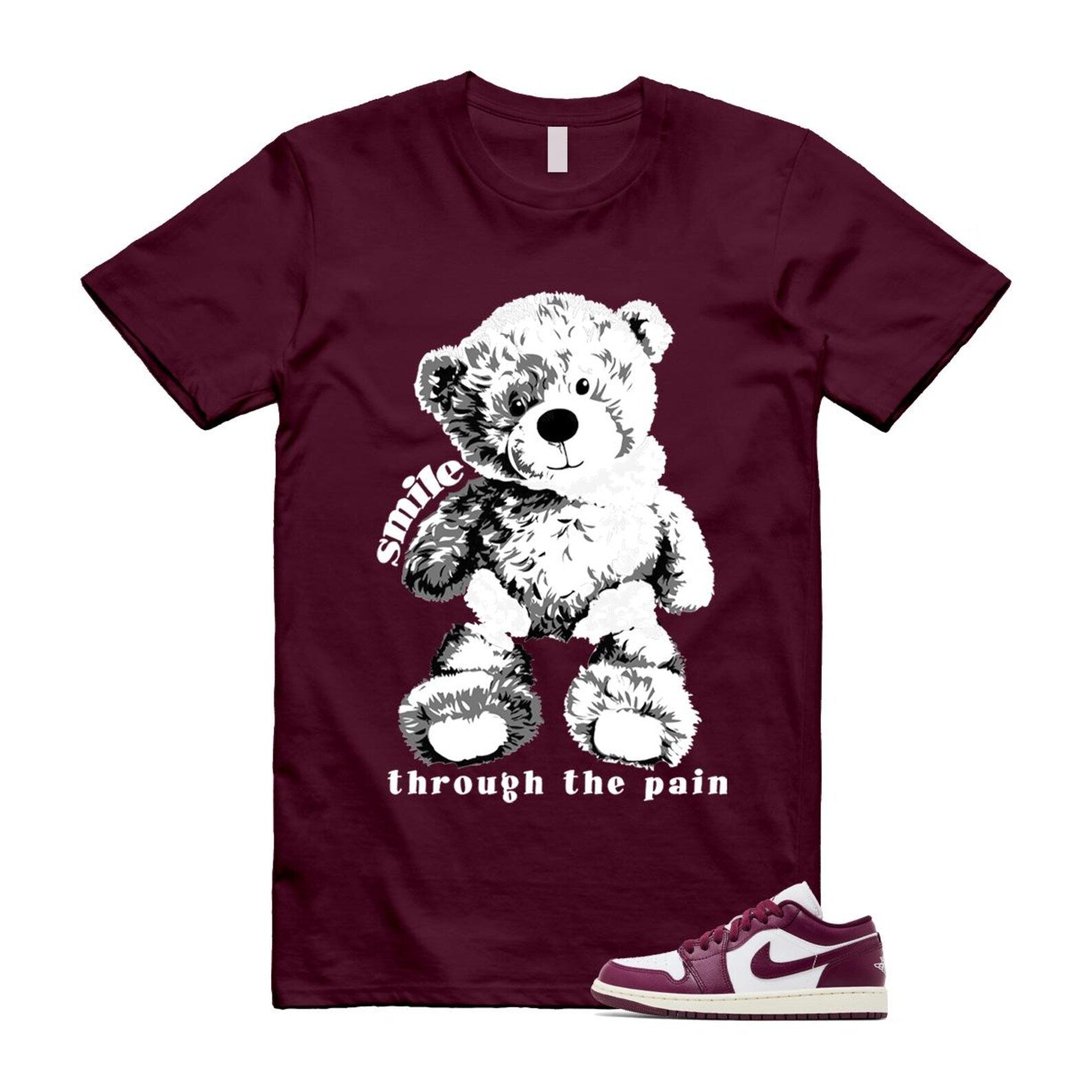 1 Bordeaux White Sail Maroon T Shirt Match Smile Through The Pain DC0774-161 T-Shirt, Sneaker Match Tee