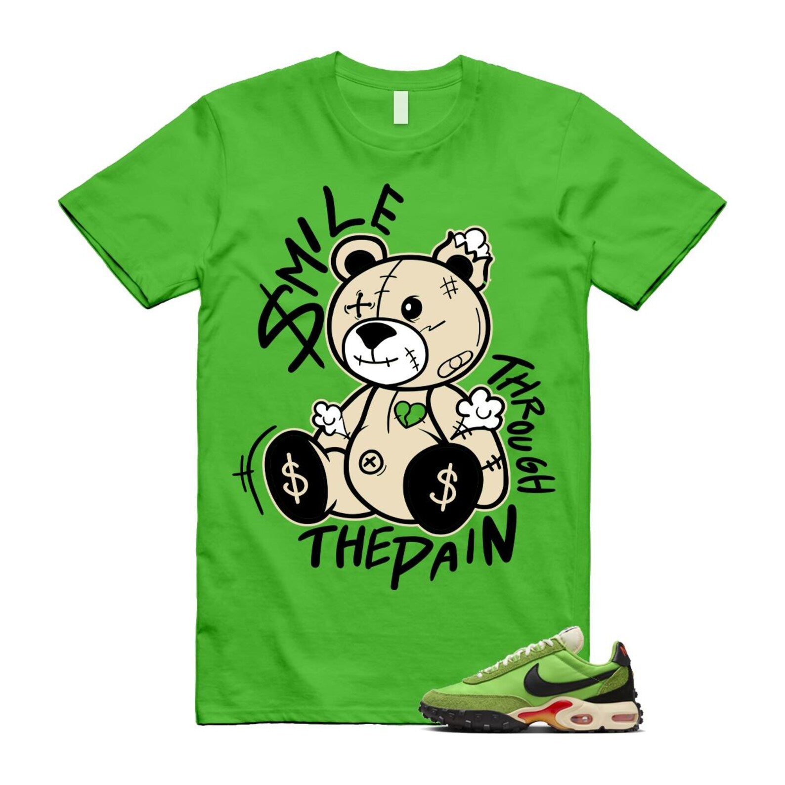 Air Max Waffle Green Racer Action Altitude Black Orange T Shirt Match Smile Through The Pain BEAR FV6946-301 T-Shirt, Sneaker Match Tee
