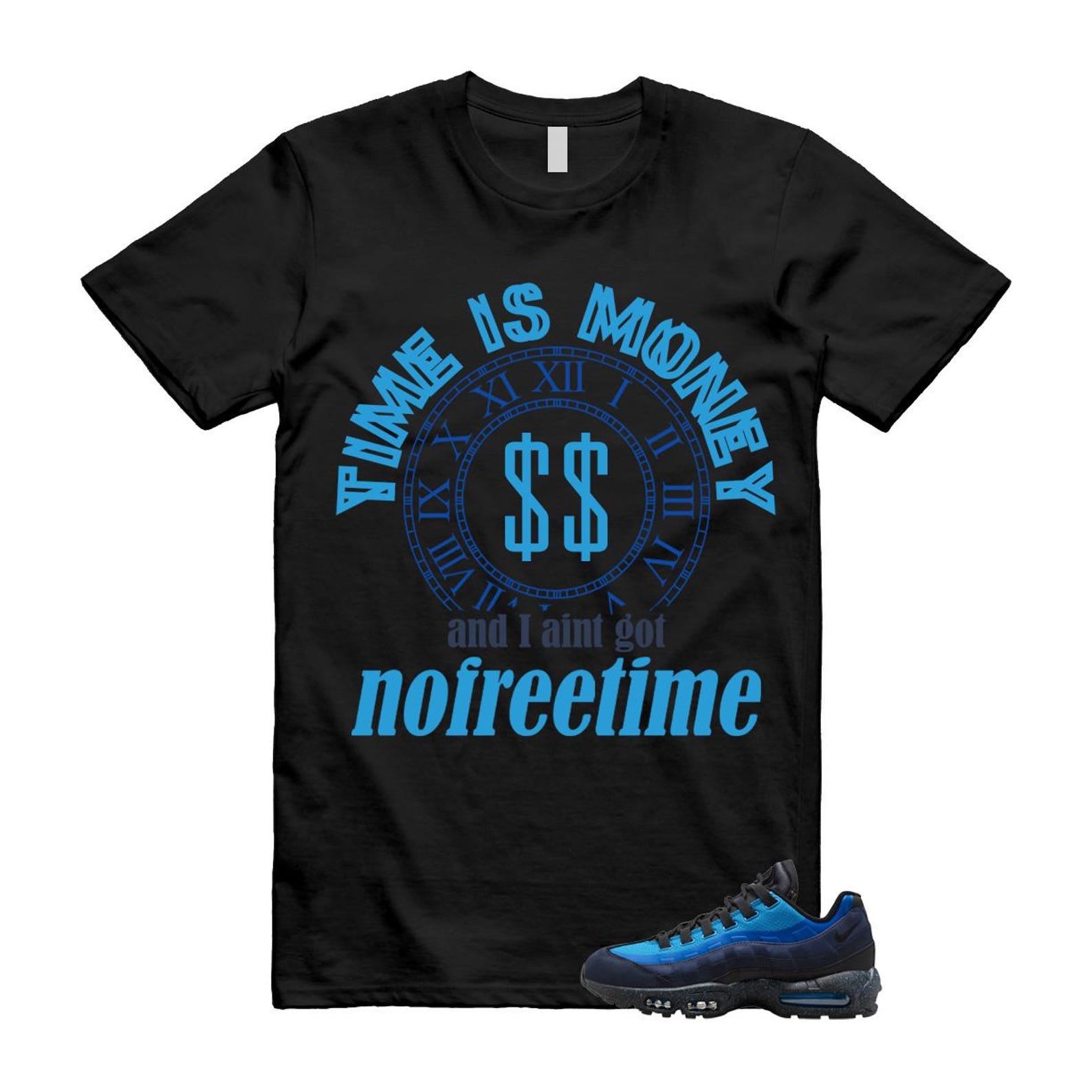 Air Max 95 Stash Obsidian Black Harbor Blue T Shirt Match FREE HF5515-400 T-Shirt, Sneaker Match Tee