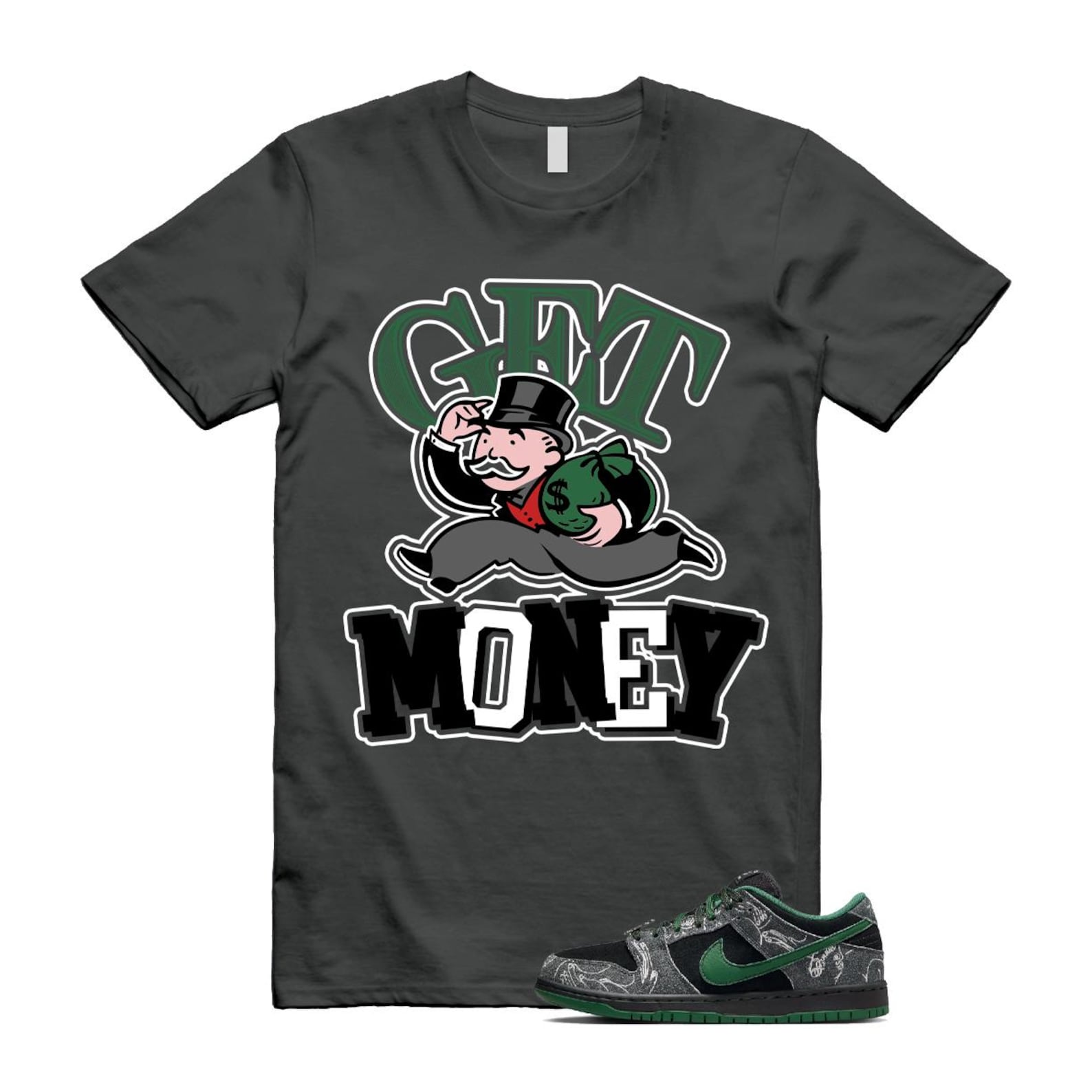Dunk There Skateboards Grey Black Gorge Green Summit White SB Low T Shirt Match Get Money HF7743-001 T-Shirt, Sneaker Match Tee