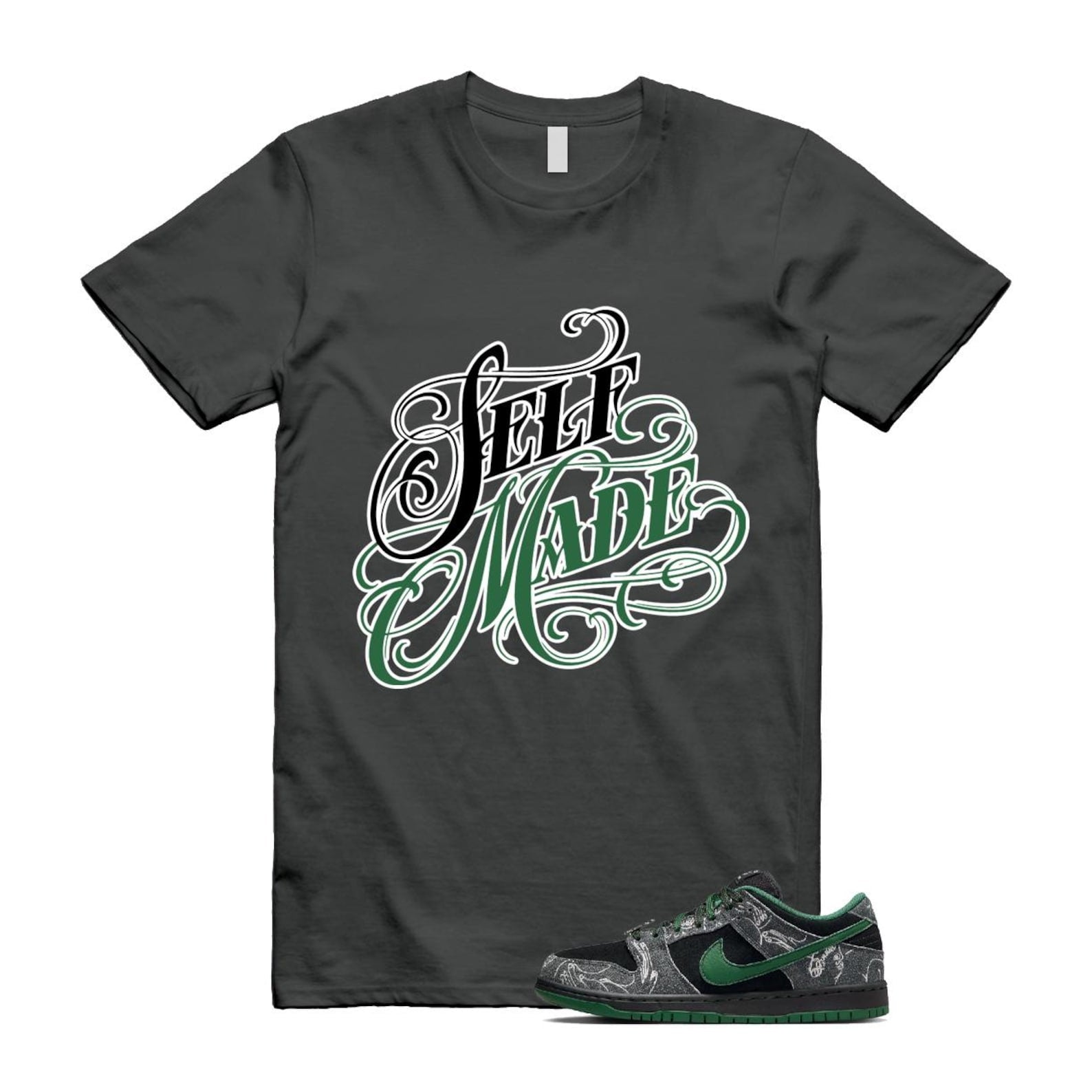 Dunk There Skateboards Grey Black Gorge Green Summit White SB Low T Shirt Match Self Made HF7743-001 T-Shirt, Sneaker Match Tee
