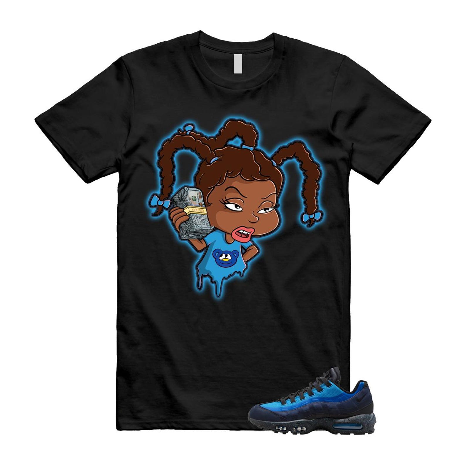 Air Max 95 Stash Obsidian Black Harbor Blue T Shirt Match SUSIE HF5515-400 T-Shirt, Sneaker Match Tee