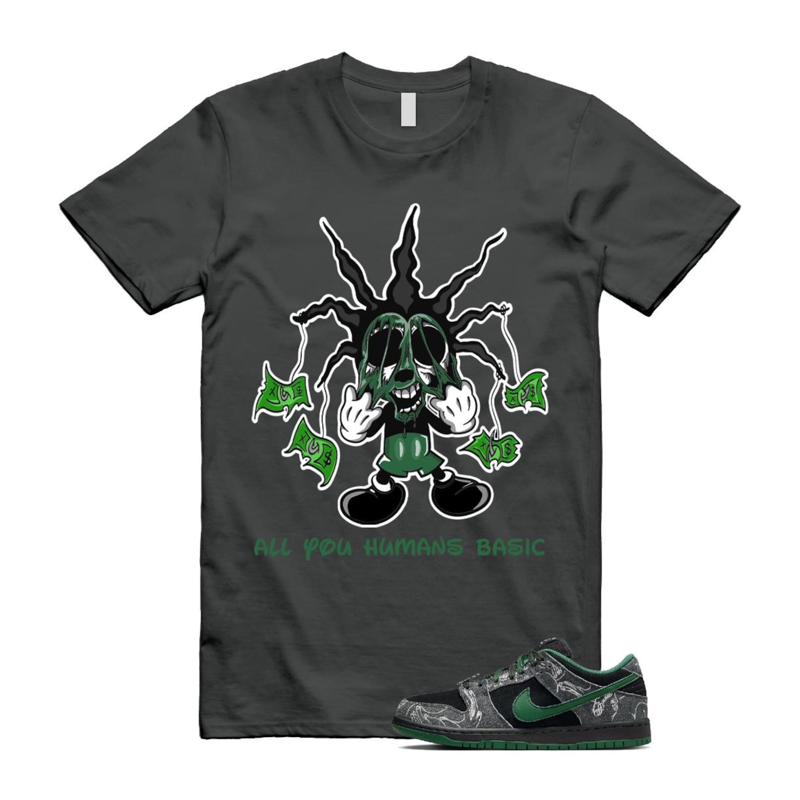 Dunk There Skateboards Grey Black Gorge Green Summit White SB Low T Shirt Match All You Humans Basic HF7743-001 T-Shirt, Sneaker Match Tee