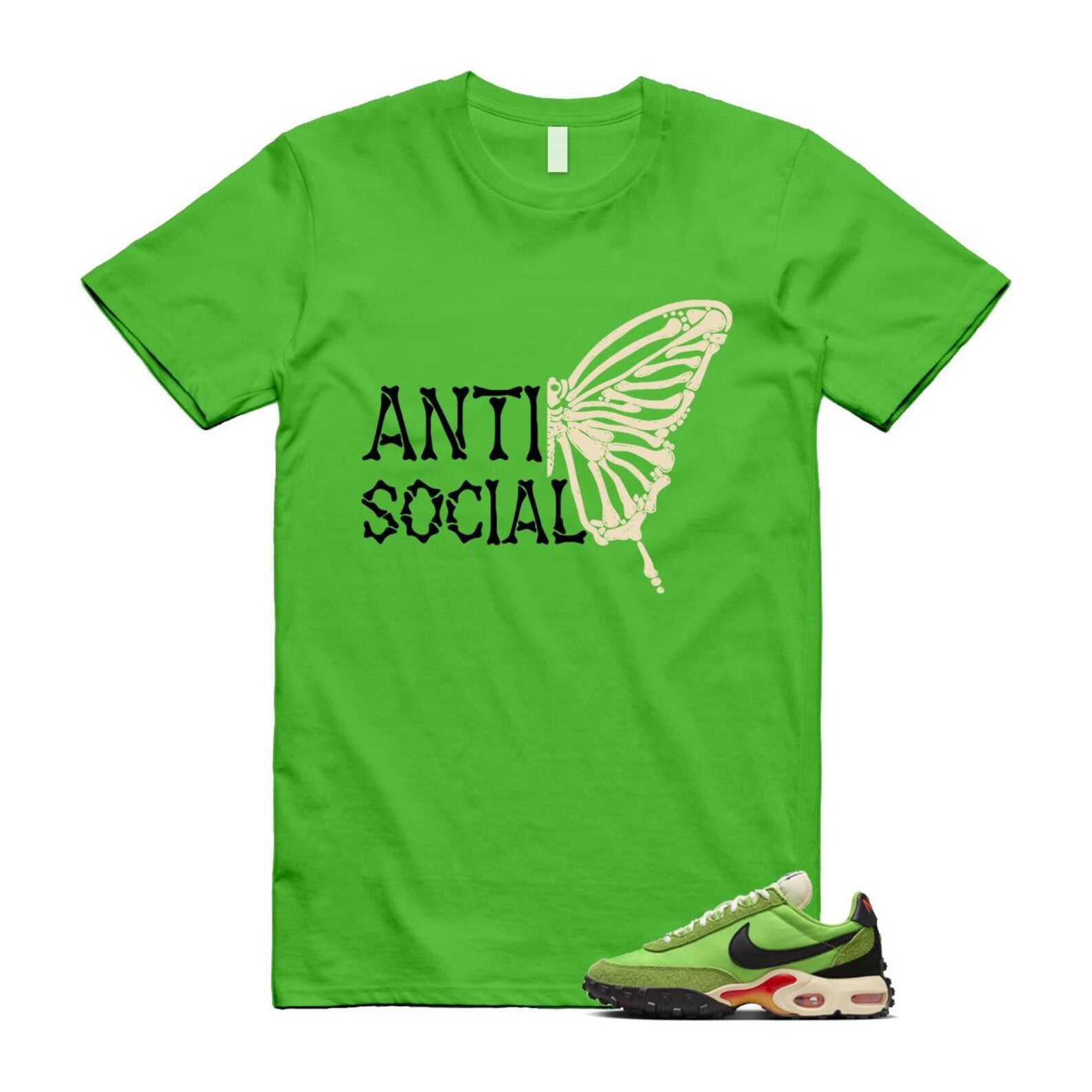 Air Max Waffle Green Racer Action Altitude Black Orange T Shirt Match Antisocial Butterfly FV6946-301 T-Shirt, Sneaker Match Tee