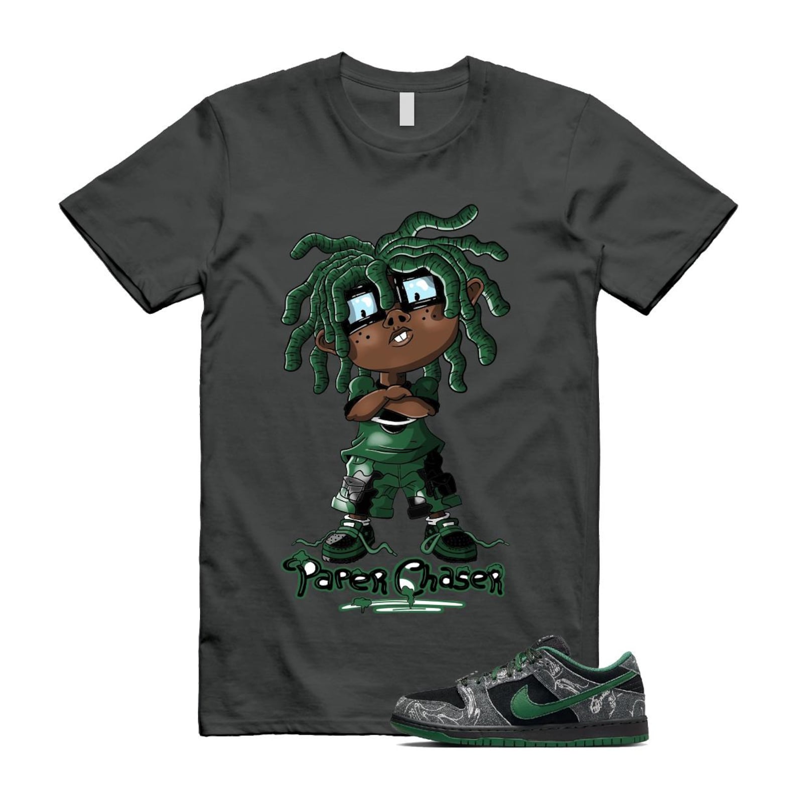 Dunk There Skateboards Grey Black Gorge Green Summit White SB Low T Shirt Match CHUCKY HF7743-001 T-Shirt, Sneaker Match Tee