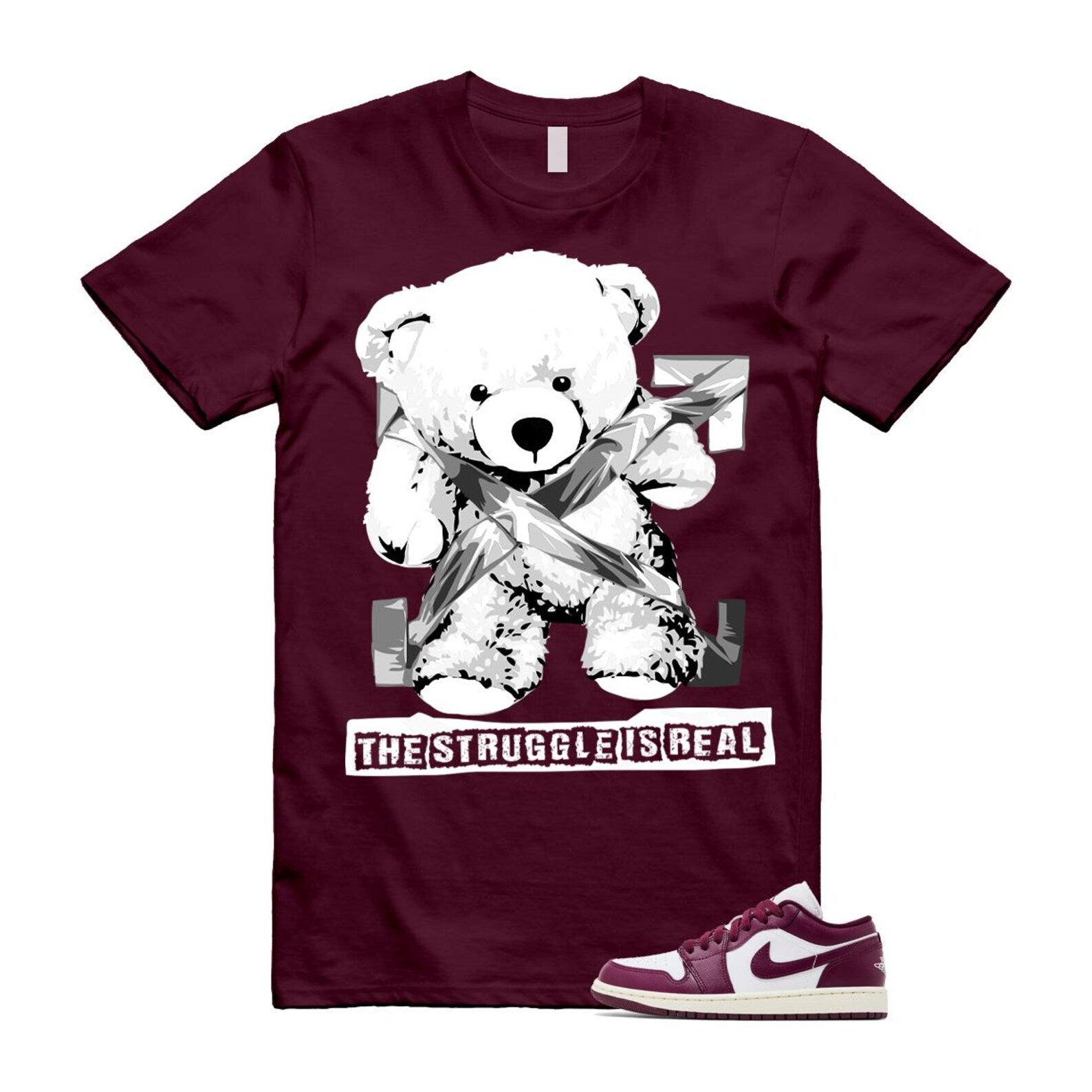 1 Bordeaux White Sail Maroon T Shirt Match The Struggle is Real DC0774-161 T-Shirt, Sneaker Match Tee