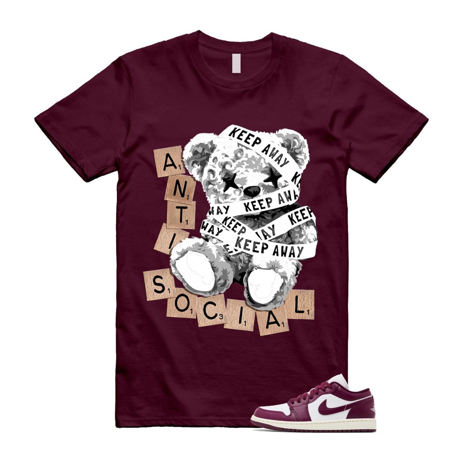 1 Bordeaux White Sail Maroon T Shirt Match ANTI DC0774-161 T-Shirt, Sneaker Match Tee