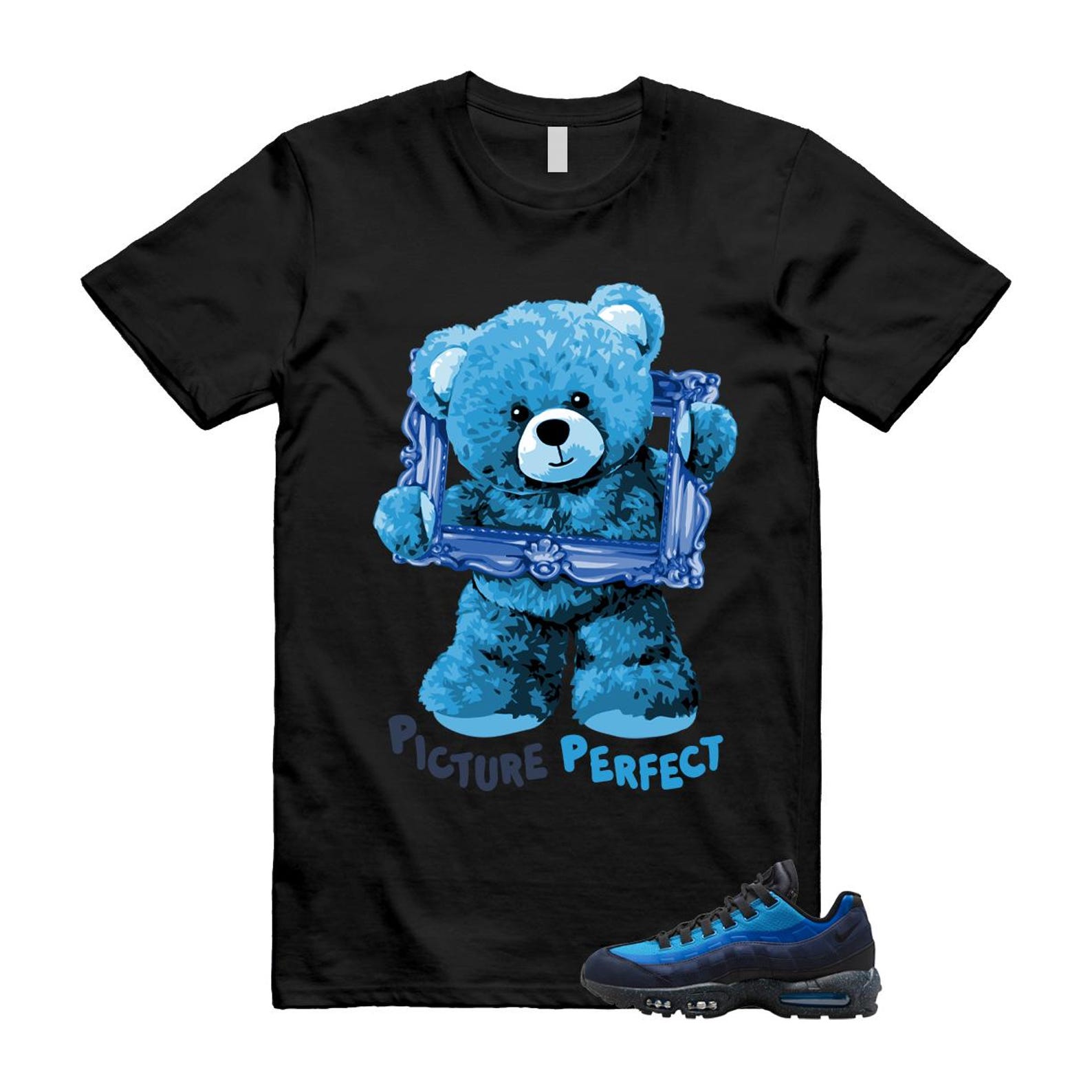 Air Max 95 Stash Obsidian Black Harbor Blue T Shirt Match Picture Perfect HF5515-400 T-Shirt, Sneaker Match Tee