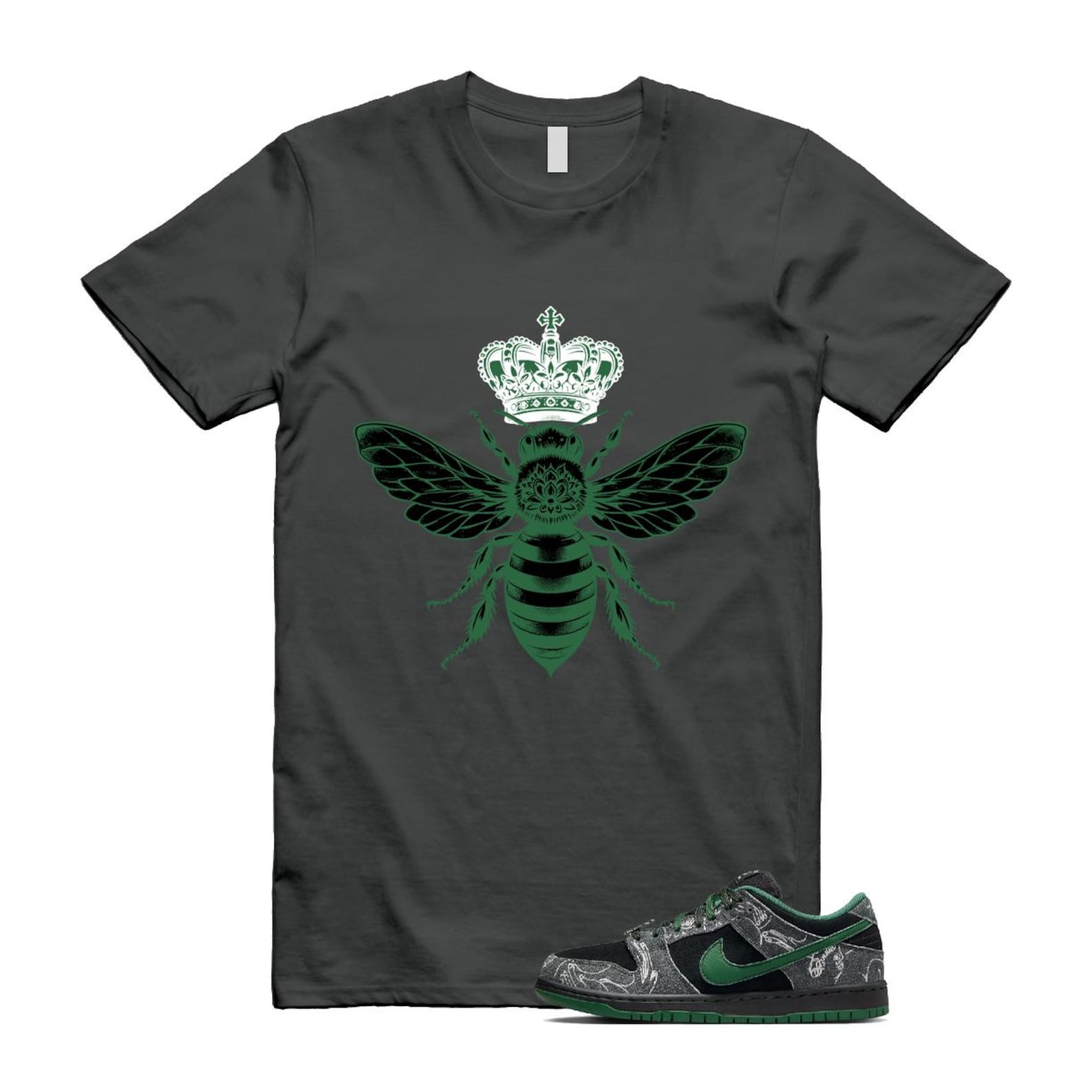 Dunk There Skateboards Grey Black Gorge Green Summit White SB Low T Shirt Match BEE HF7743-001 T-Shirt, Sneaker Match Tee