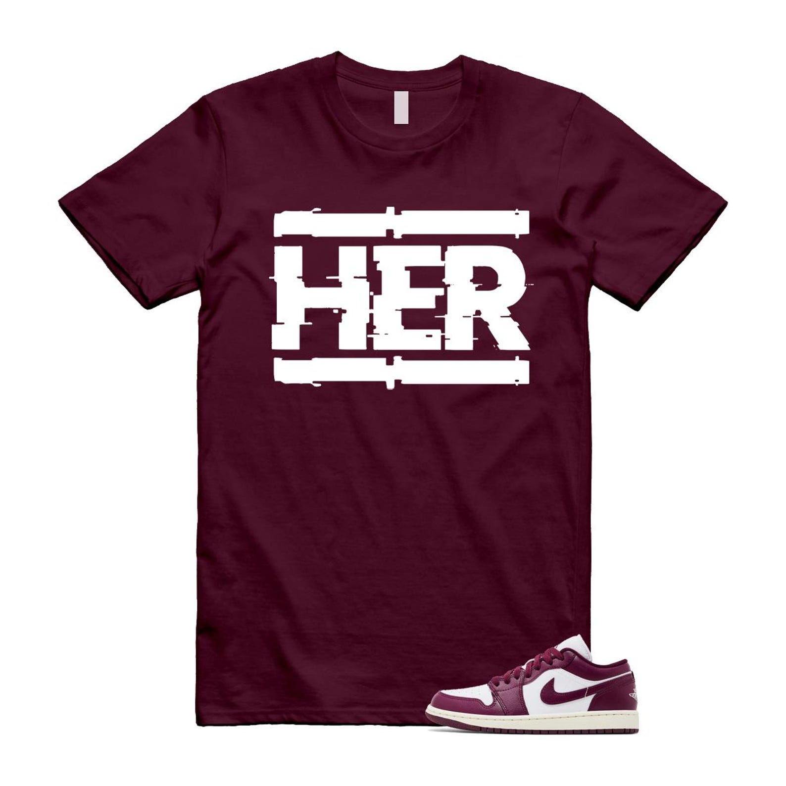 1 Bordeaux White Sail Maroon T Shirt Match HER DC0774-161 T-Shirt, Sneaker Match Tee