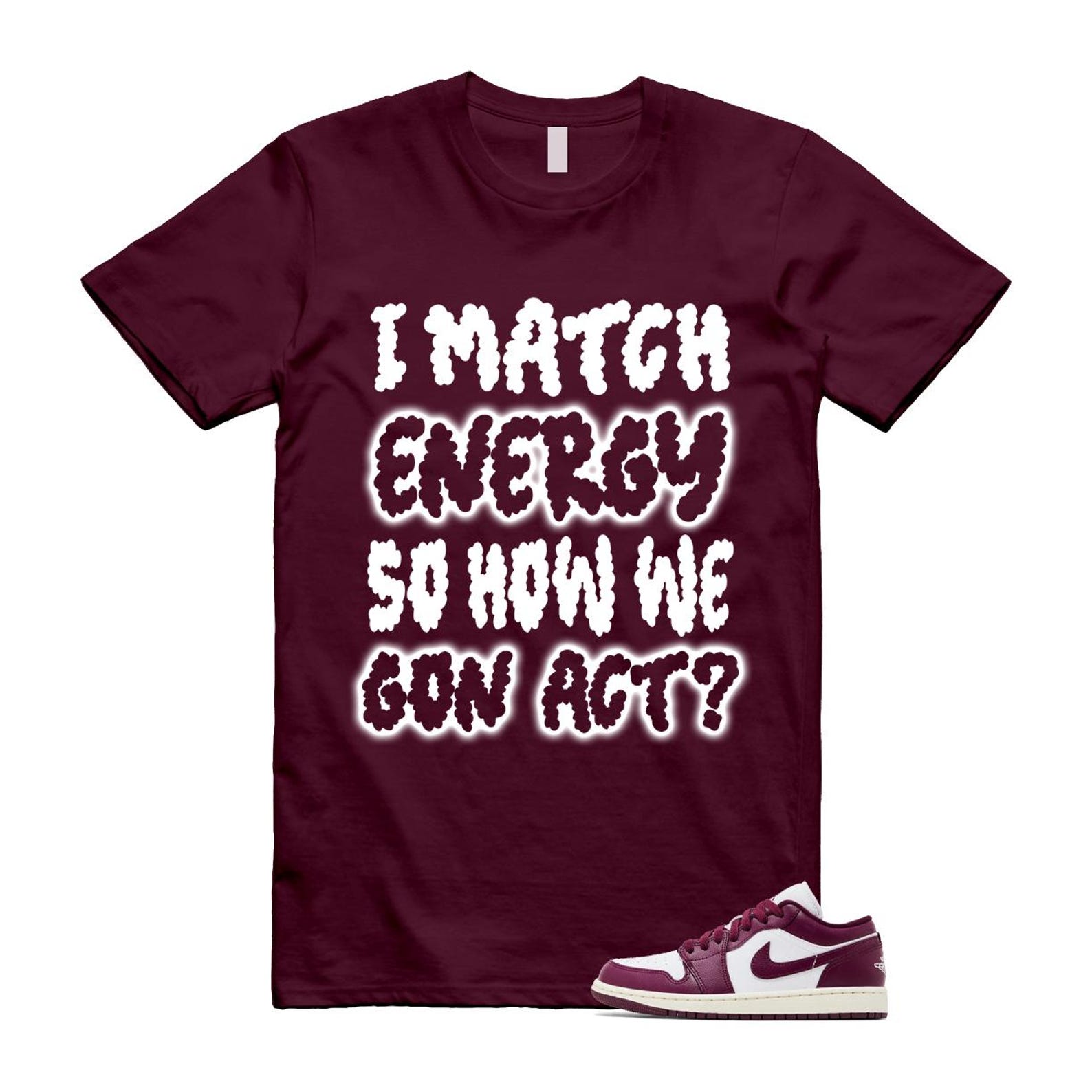 1 Bordeaux White Sail Maroon T Shirt Match I Match Energy DC0774-161 T-Shirt, Sneaker Match Tee