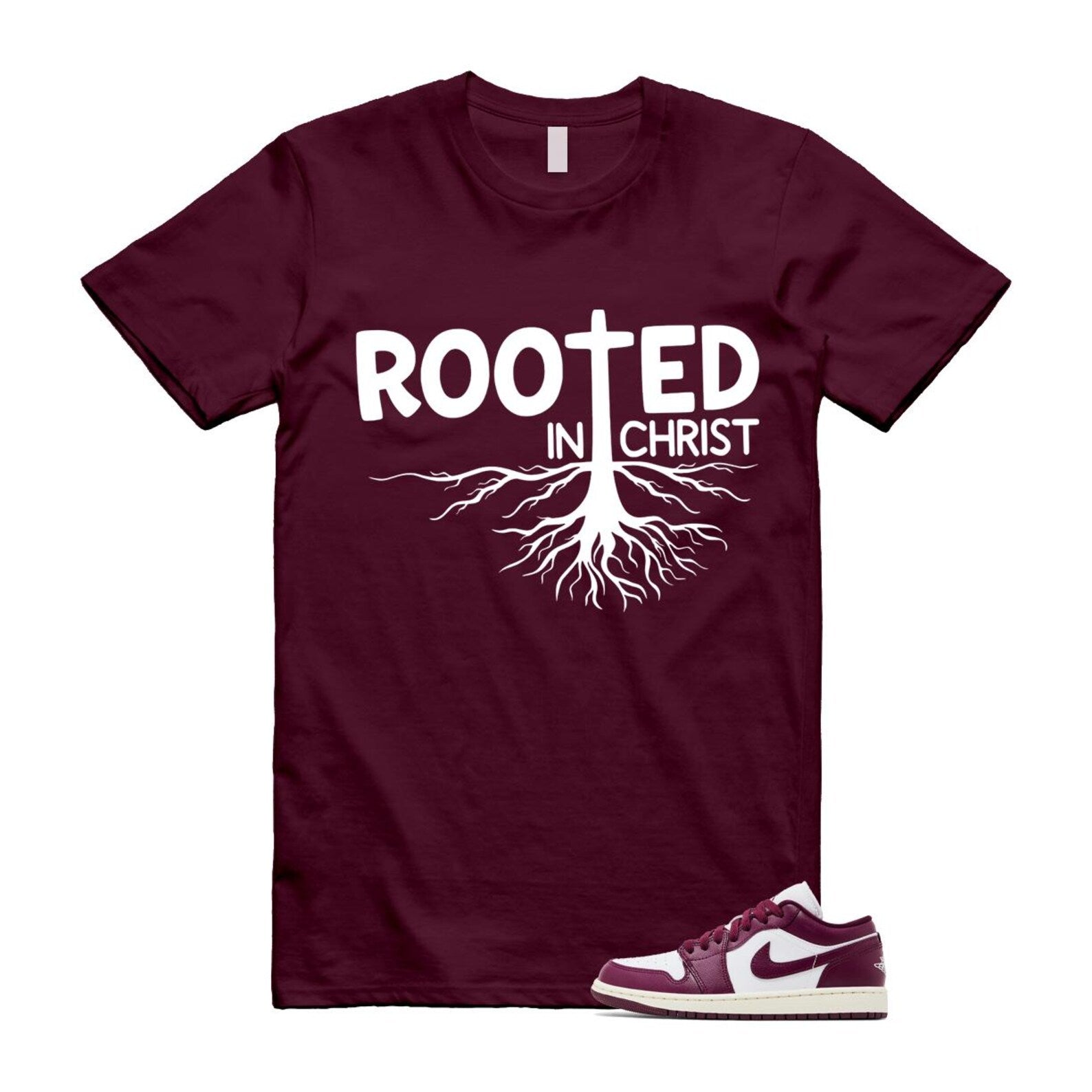 1 Bordeaux White Sail Maroon T Shirt Match ROOTED In Christ DC0774-161 T-Shirt, Sneaker Match Tee