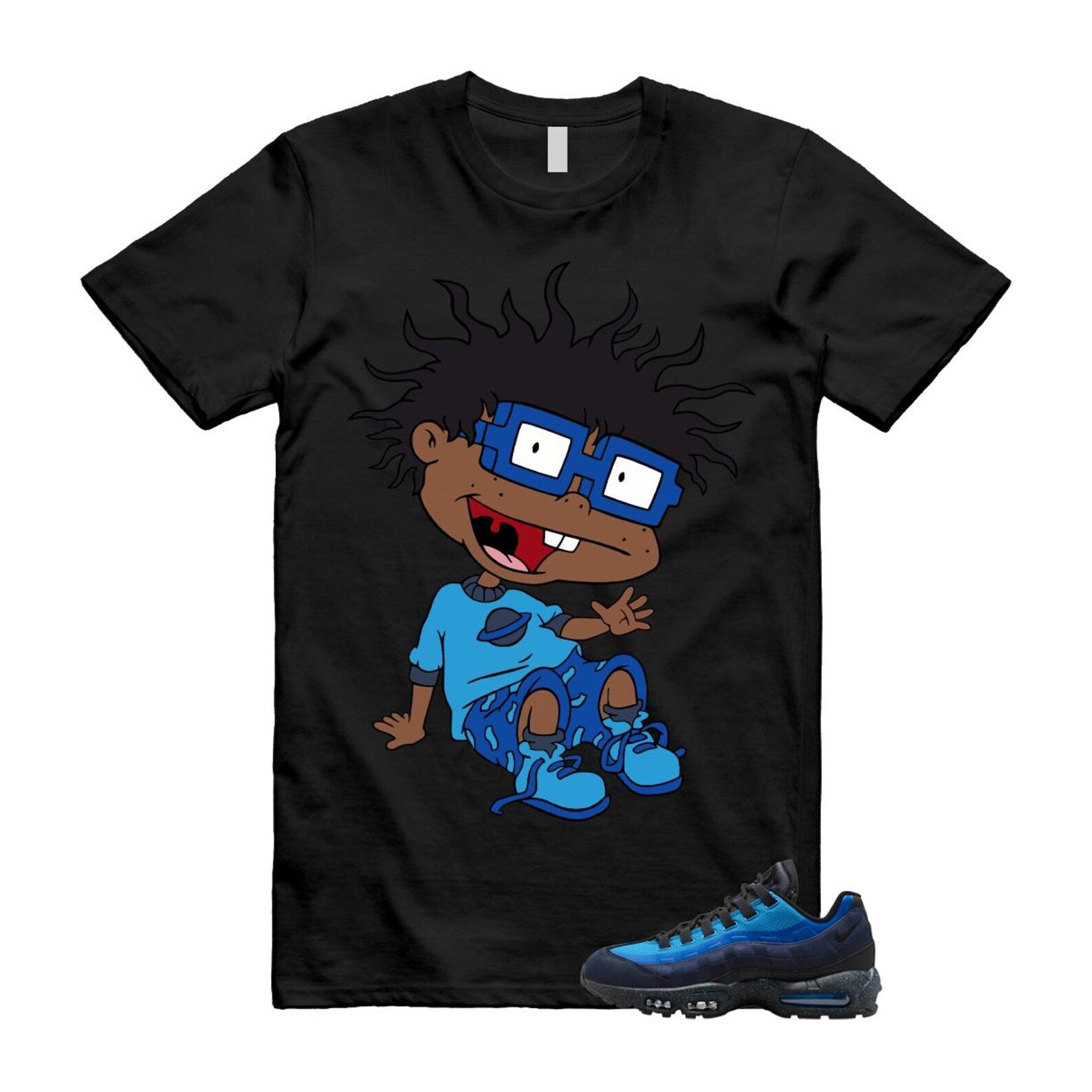 Air Max 95 Stash Obsidian Black Harbor Blue T Shirt Match FINSTER HF5515-400 T-Shirt, Sneaker Match Tee