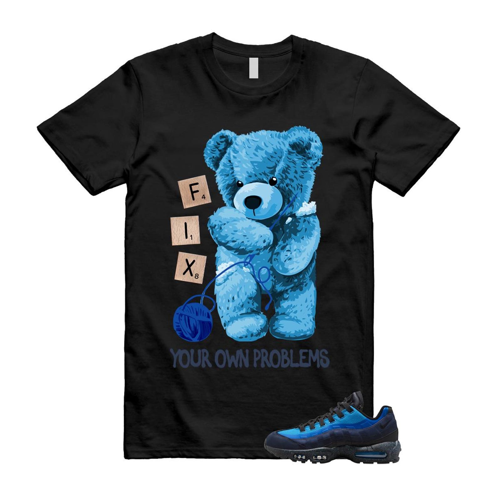 Air Max 95 Stash Obsidian Black Harbor Blue T Shirt Match Fix your own problems HF5515-400 T-Shirt, Sneaker Match Tee