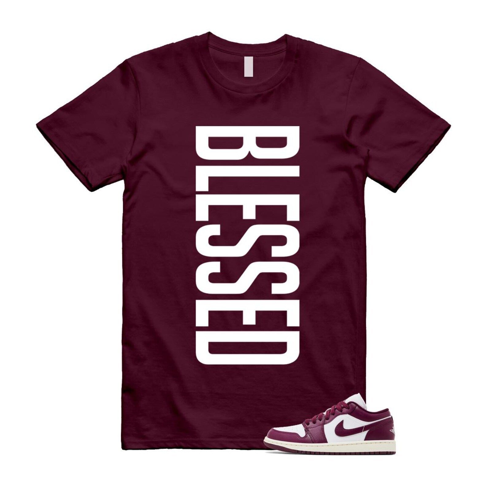 1 Bordeaux White Sail Maroon T Shirt Match VERTBLS Blessed DC0774-161 T-Shirt, Sneaker Match Tee