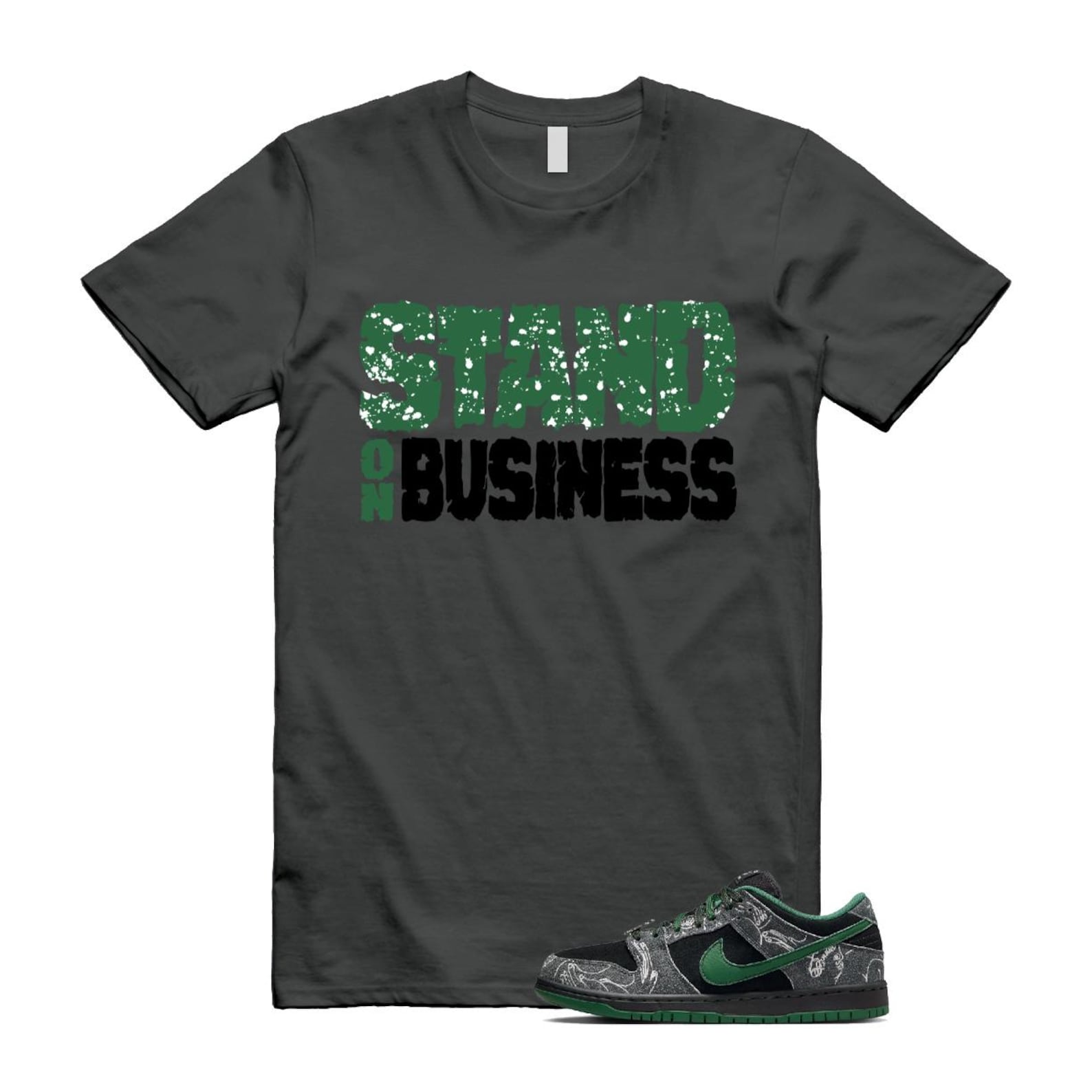 Dunk There Skateboards Grey Black Gorge Green Summit White SB Low T Shirt Match Standing on business HF7743-001 T-Shirt, Sneaker Match Tee
