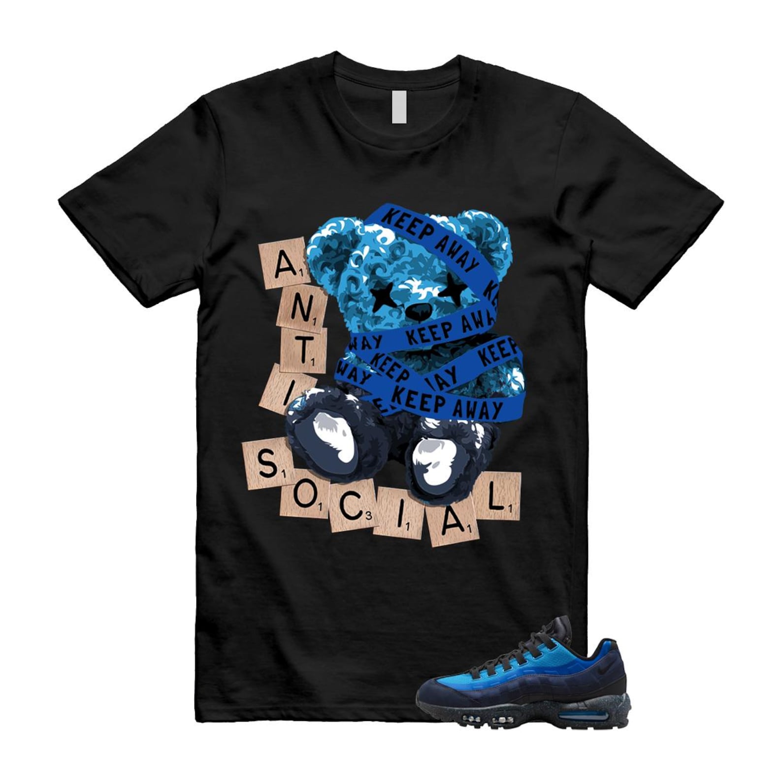 Air Max 95 Stash Obsidian Black Harbor Blue T Shirt Match ANTI HF5515-400 T-Shirt, Sneaker Match Tee