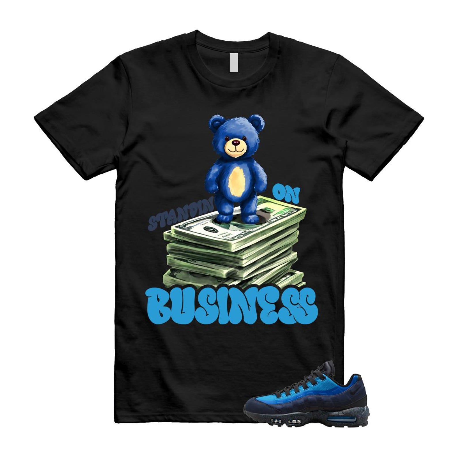 Air Max 95 Stash Obsidian Black Harbor Blue T Shirt Match Stand On Business HF5515-400 T-Shirt, Sneaker Match Tee