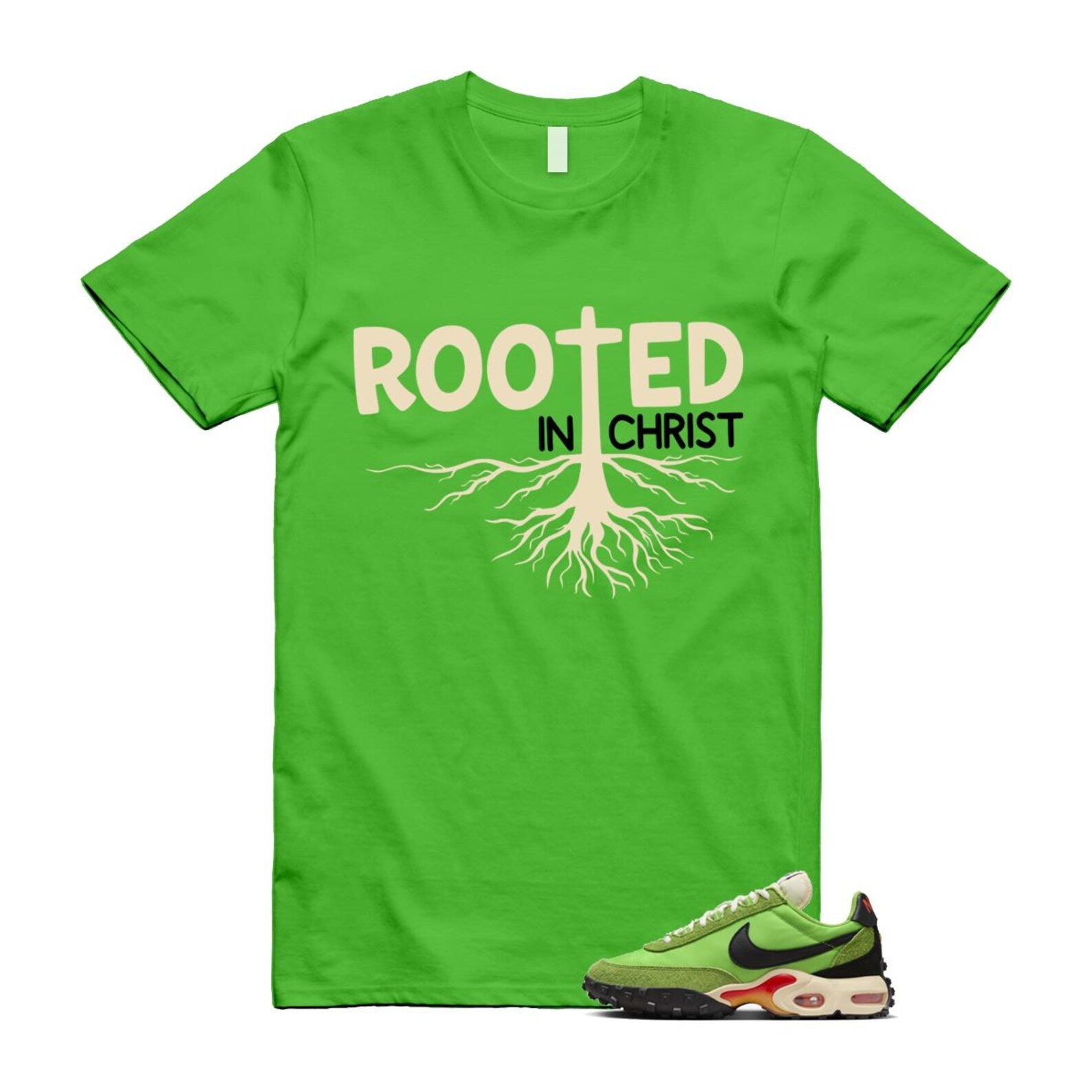 Air Max Waffle Green Racer Action Altitude Black Orange T Shirt Match ROOTED IN CHRIST FV6946-301 T-Shirt, Sneaker Match Tee