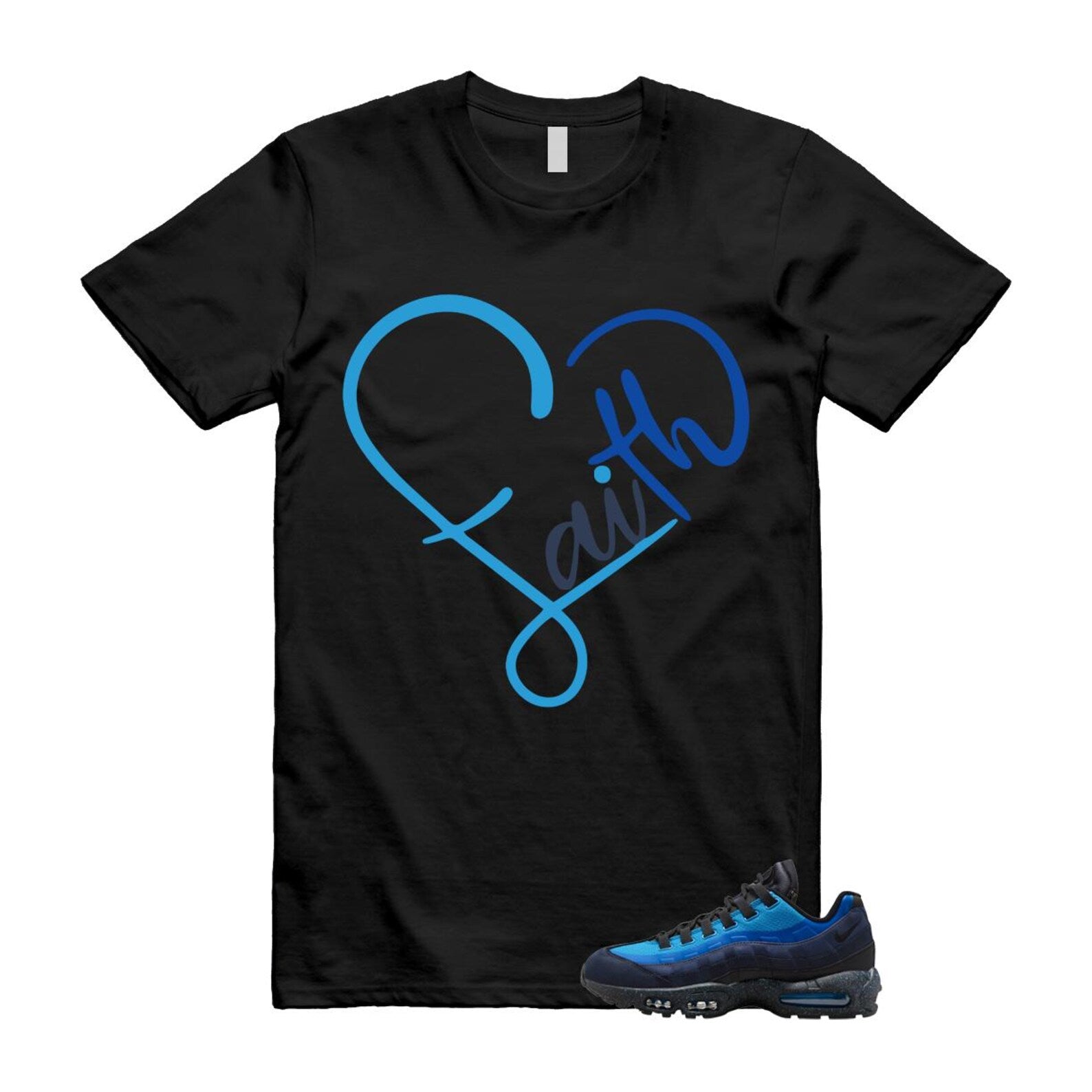 Air Max 95 Stash Obsidian Black Harbor Blue T Shirt Match FAITH HF5515-400 T-Shirt, Sneaker Match Tee