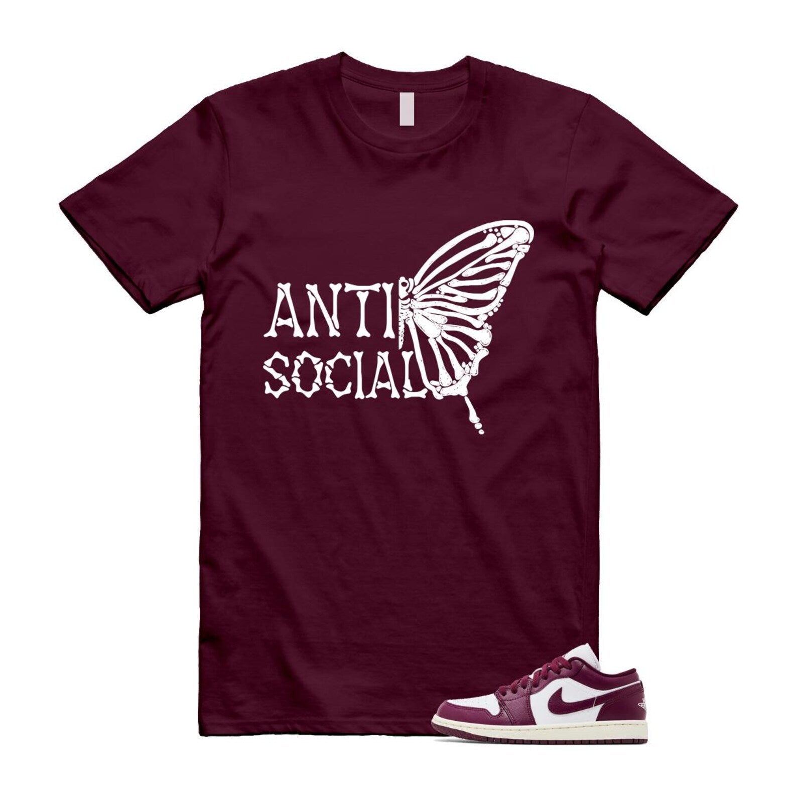 1 Bordeaux White Sail Maroon T Shirt Match Antisocial Butterfly DC0774-161 T-Shirt, Sneaker Match Tee