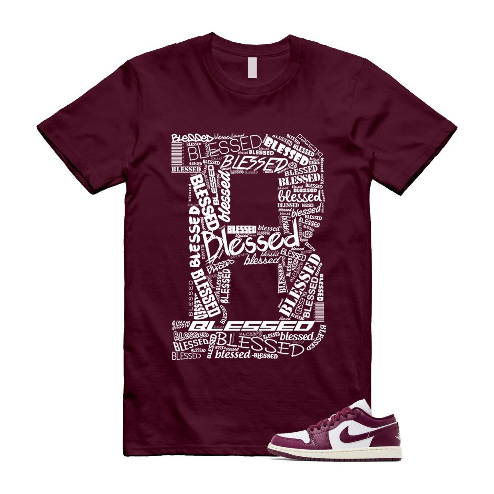 1 Bordeaux White Sail Maroon T Shirt Match Blessed DC0774-161 T-Shirt, Sneaker Match Tee