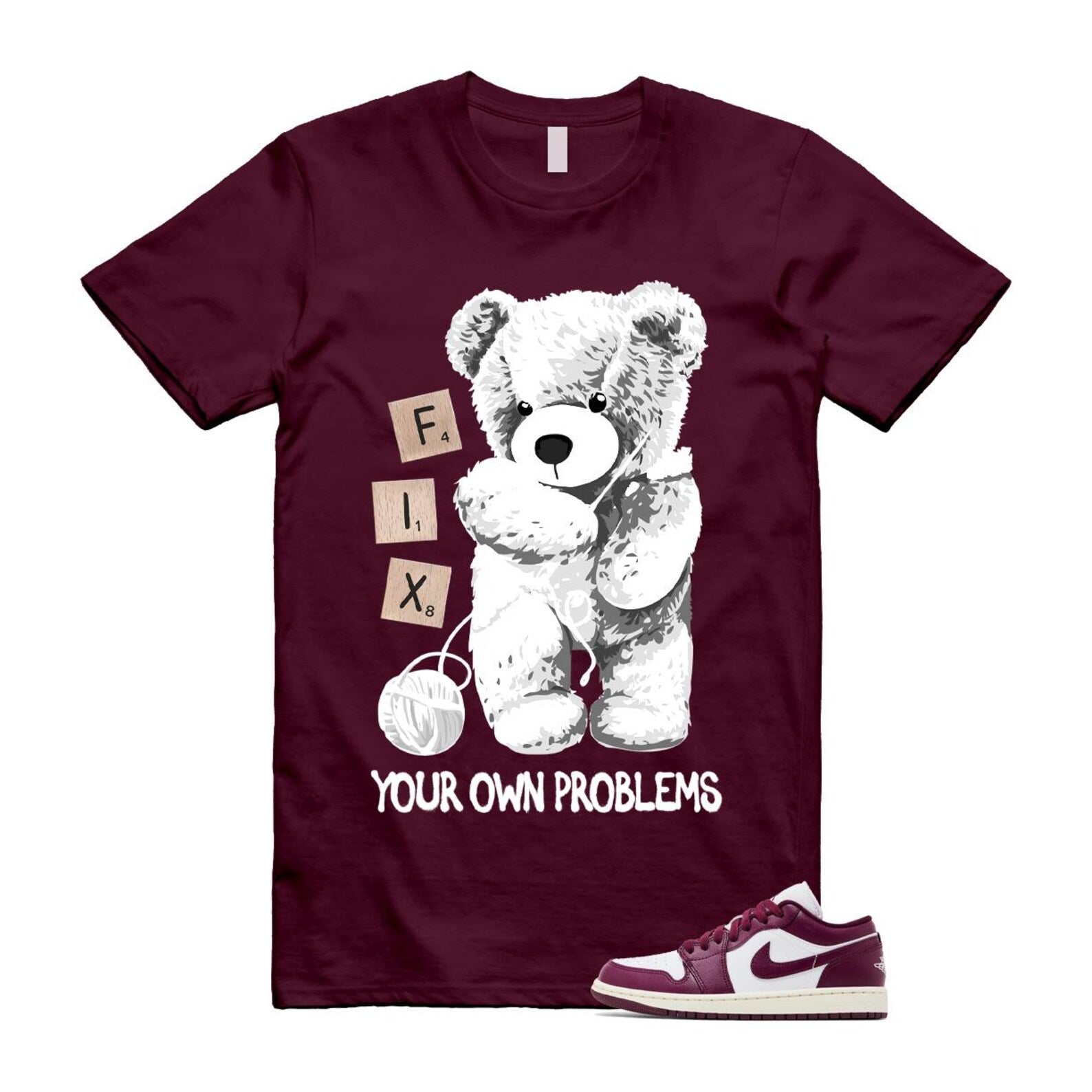 1 Bordeaux White Sail Maroon T Shirt Match Fix your own problems DC0774-161 T-Shirt, Sneaker Match Tee