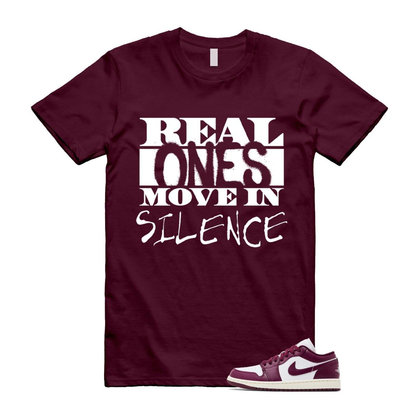 1 Bordeaux White Sail Maroon T Shirt Match Real Ones Move in Silence DC0774-161 T-Shirt, Sneaker Match Tee