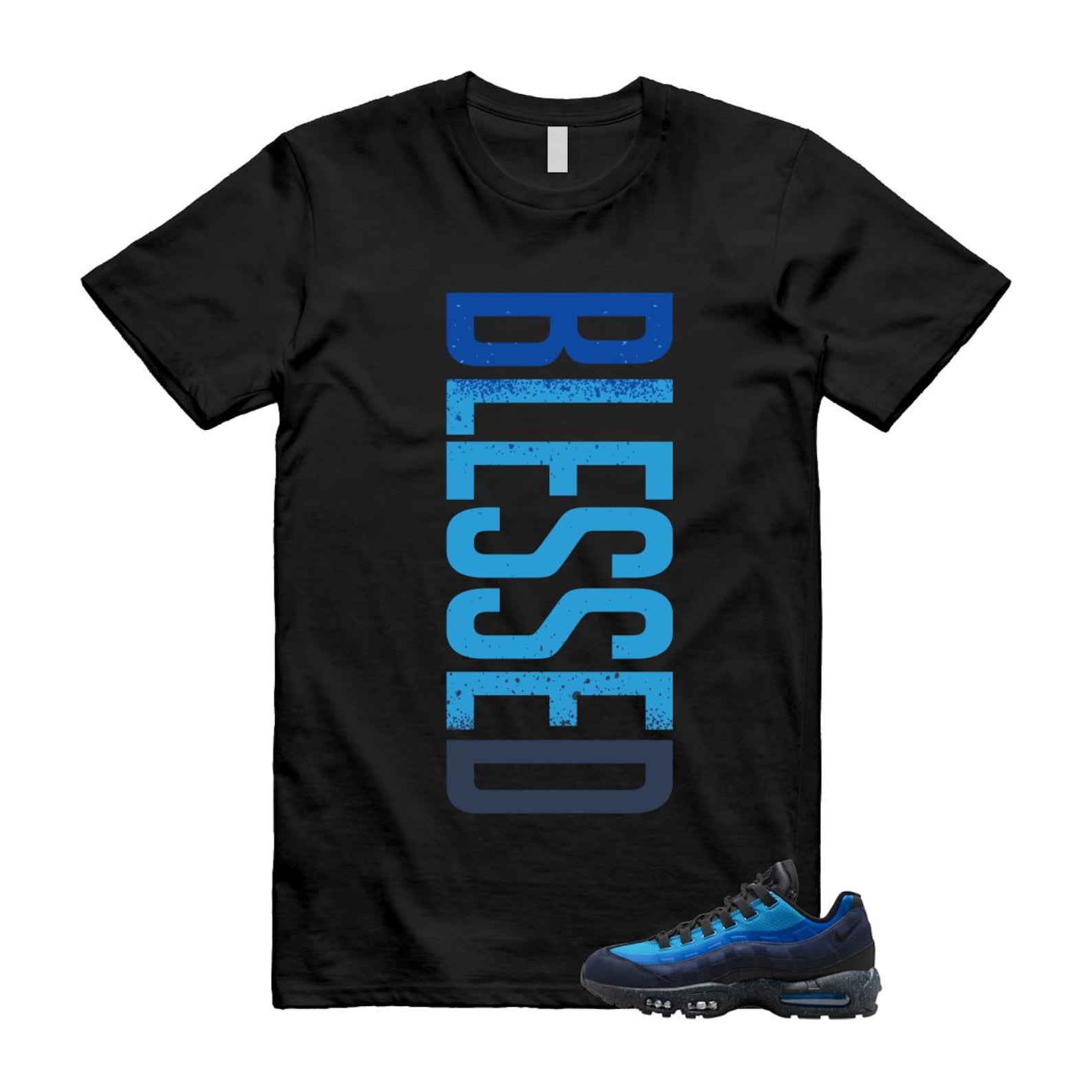 Air Max 95 Stash Obsidian Black Harbor Blue T Shirt Match VERTBLS Blessed HF5515-400 T-Shirt, Sneaker Match Tee