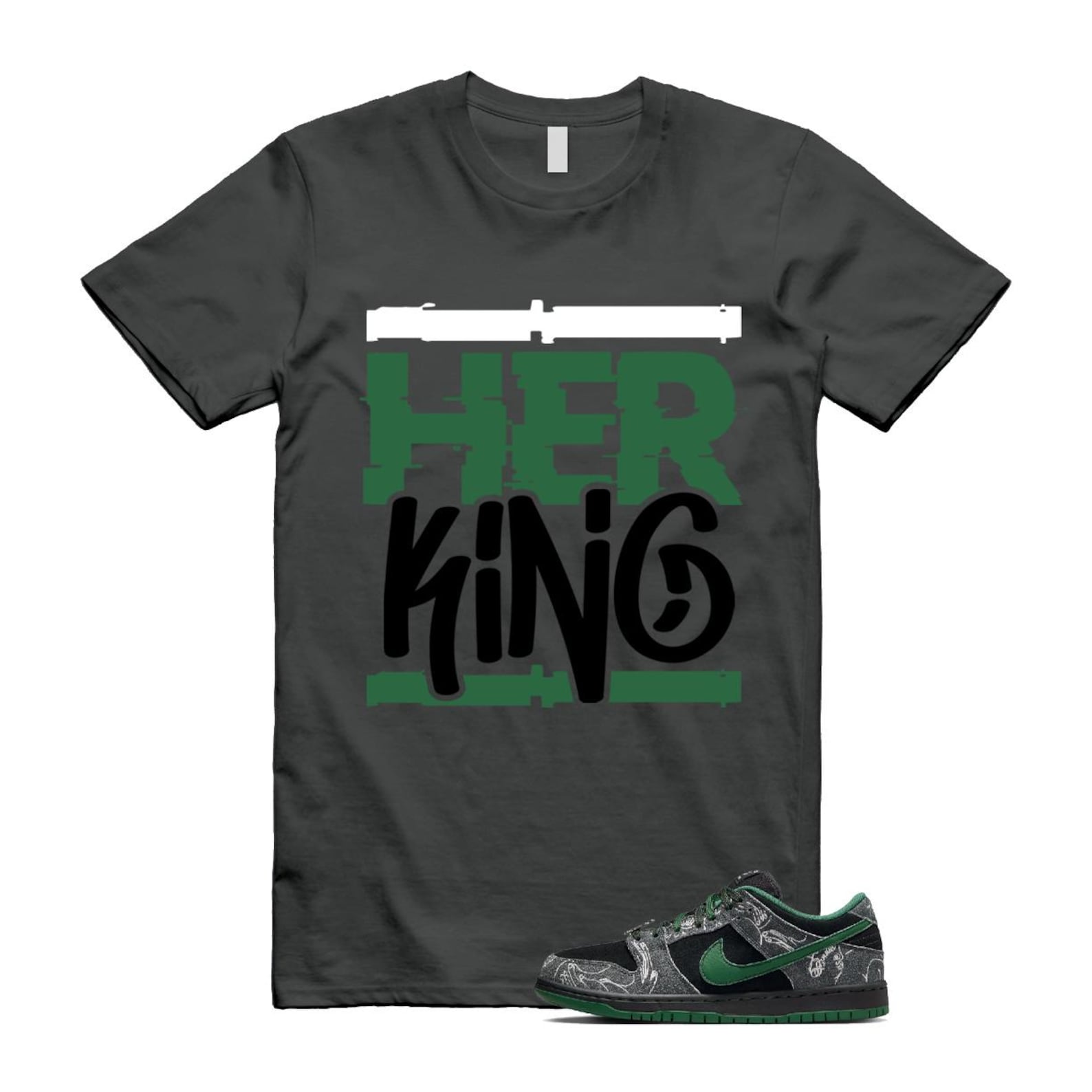 Dunk There Skateboards Grey Black Gorge Green Summit White SB Low T Shirt Match HK HF7743-001 T-Shirt, Sneaker Match Tee