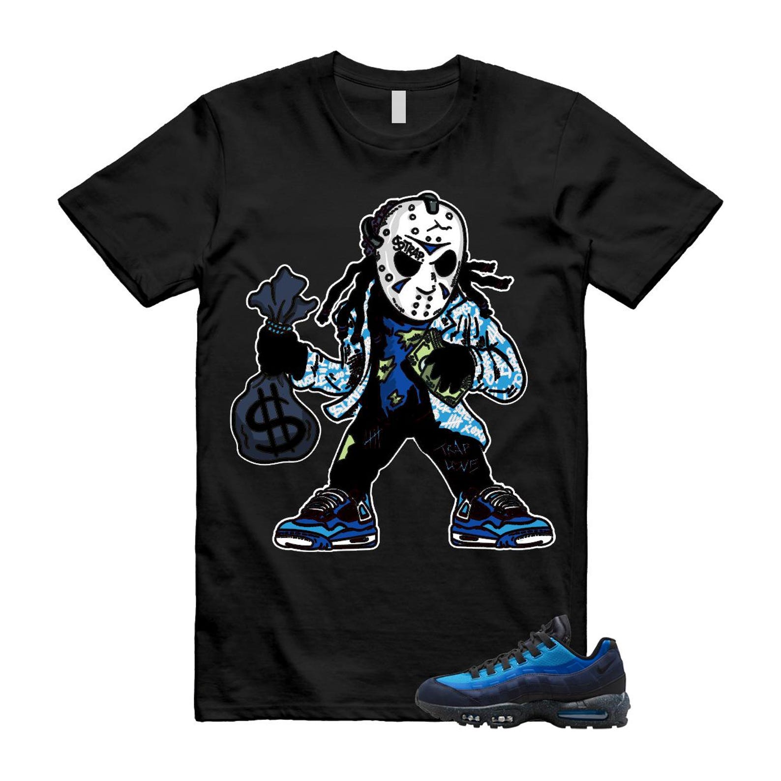 Air Max 95 Stash Obsidian Black Harbor Blue T Shirt Match JASON HF5515-400 T-Shirt, Sneaker Match Tee