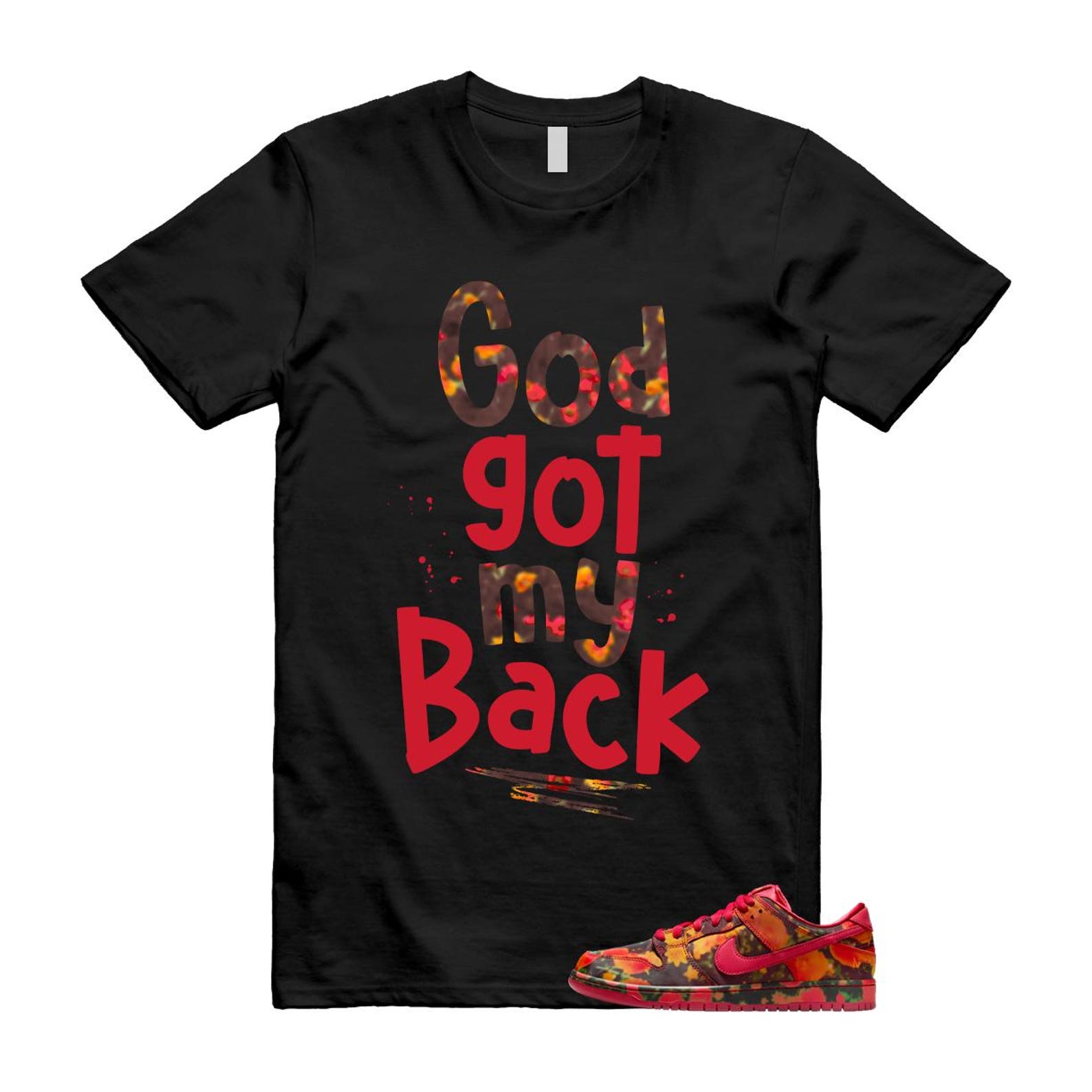 Dunk Oz Poppy Field Varsity Red University Gold T Shirt Match God's Got My Back FZ1291-600 T-Shirt, Sneaker Match Tee