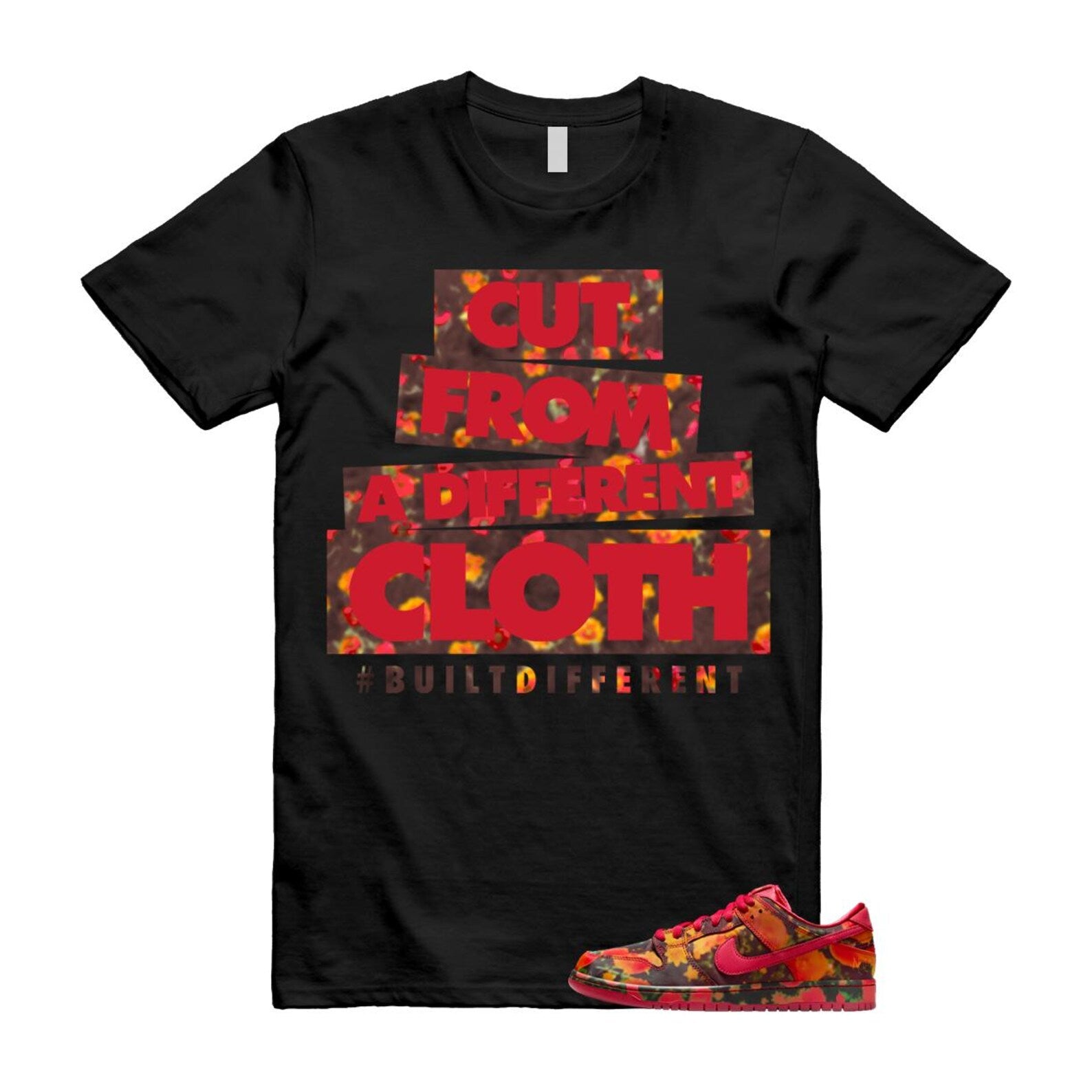 Dunk Oz Poppy Field Varsity Red University Gold T Shirt Match Cut From a Different Cloth FZ1291-600 T-Shirt, Sneaker Match Tee
