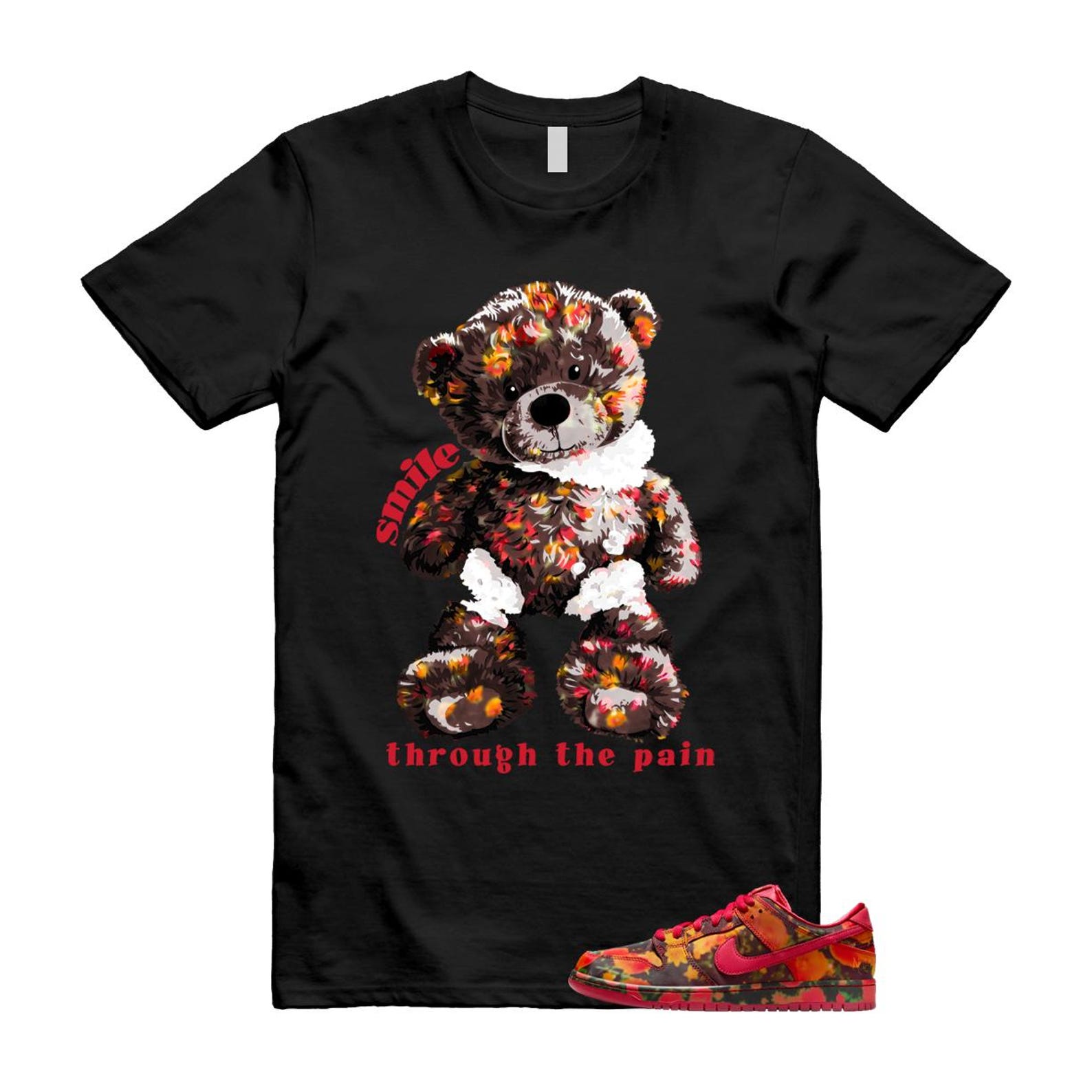 Dunk Oz Poppy Field Varsity Red University Gold T Shirt Match Smile Through The Pain FZ1291-600 T-Shirt, Sneaker Match Tee