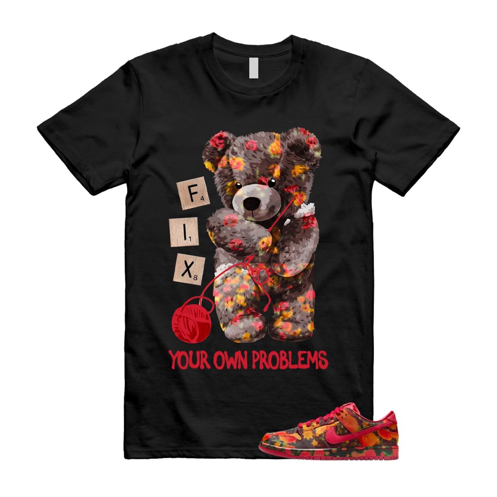 Dunk Oz Poppy Field Varsity Red University Gold T Shirt Match Fix your own problems FZ1291-600 T-Shirt, Sneaker Match Tee