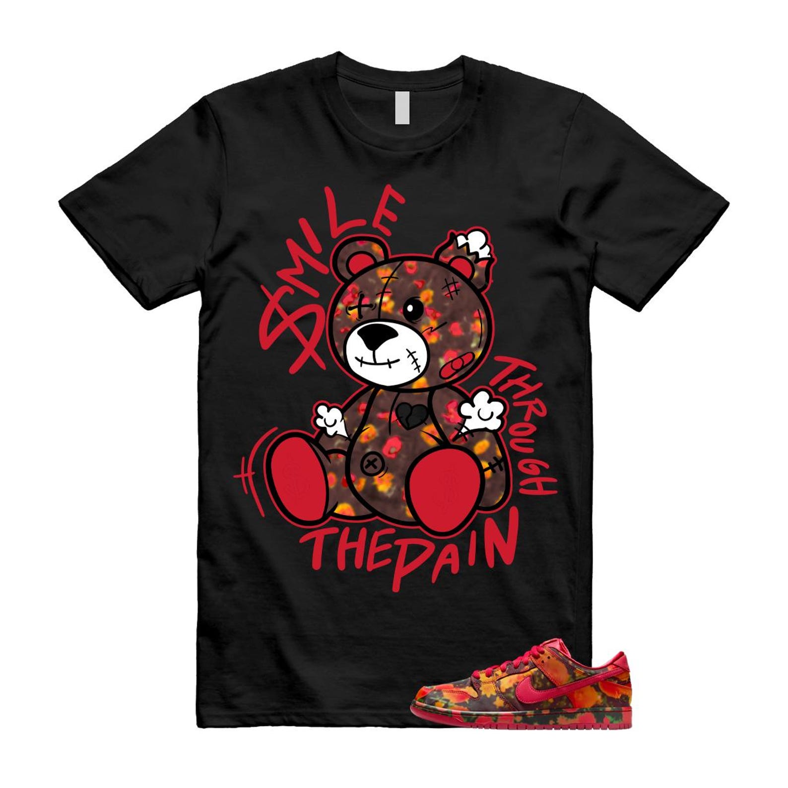 Dunk Oz Poppy Field Varsity Red University Gold T Shirt Match Smile Through The Pain FZ1291-600 T-Shirt, Sneaker Match Tee