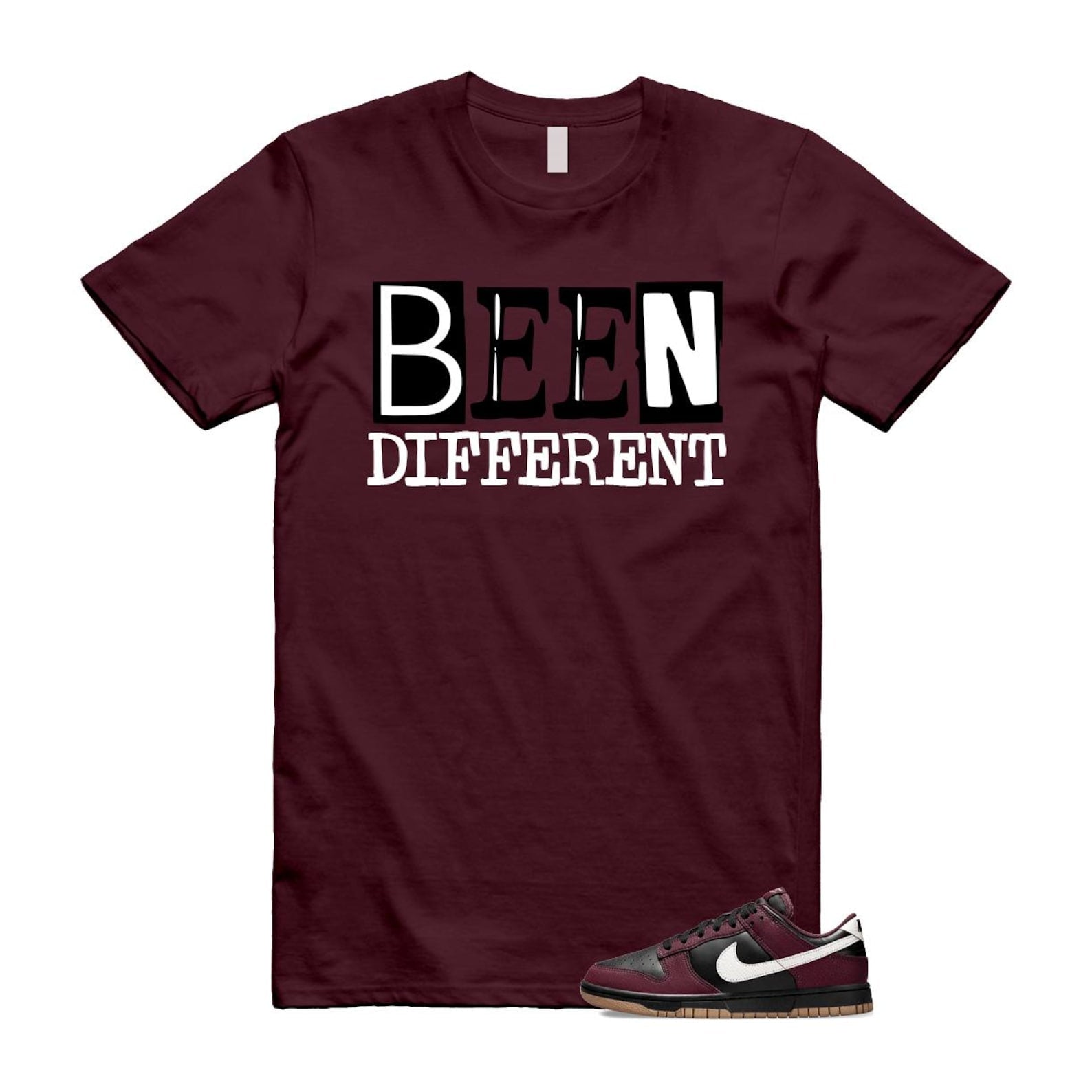 Dunk Burgundy Crush Black White Next Nature T Shirt Match BEEN HM9658-600 T-Shirt, Sneaker Match Tee