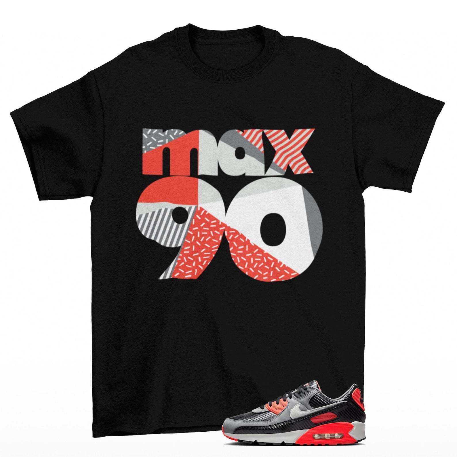 Throwback Air Max 90 Carbon Fiber Infrared Sneaker Matching T Shirt Black, HM9432-001 T-Shirt, Sneaker Match Tee