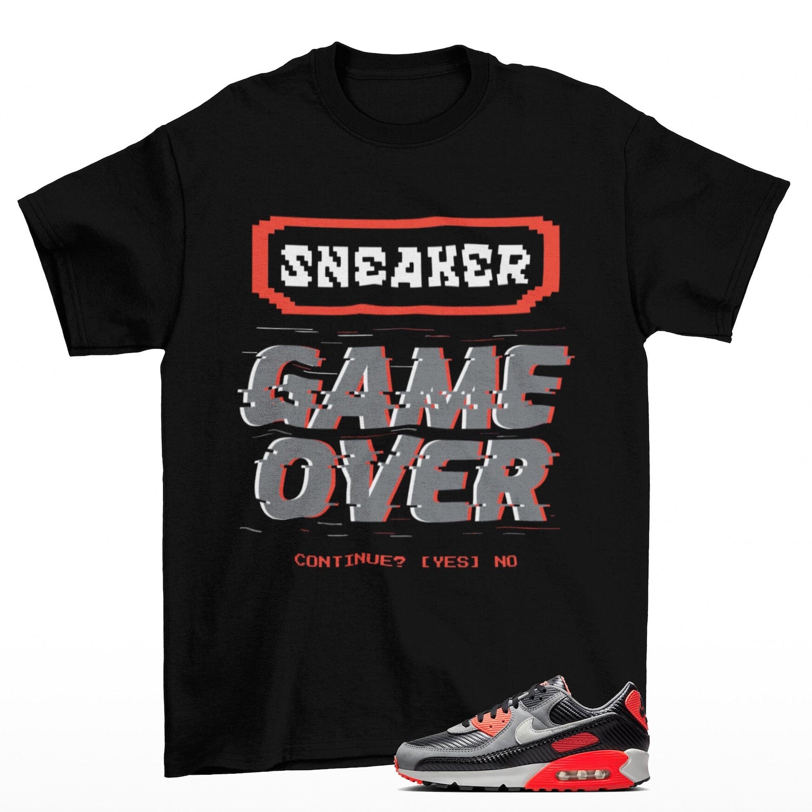 Game Over Air Max 90 Carbon Fiber Infrared Sneaker Matching T Shirt, HM9432-001 T-Shirt, Sneaker Match Tee