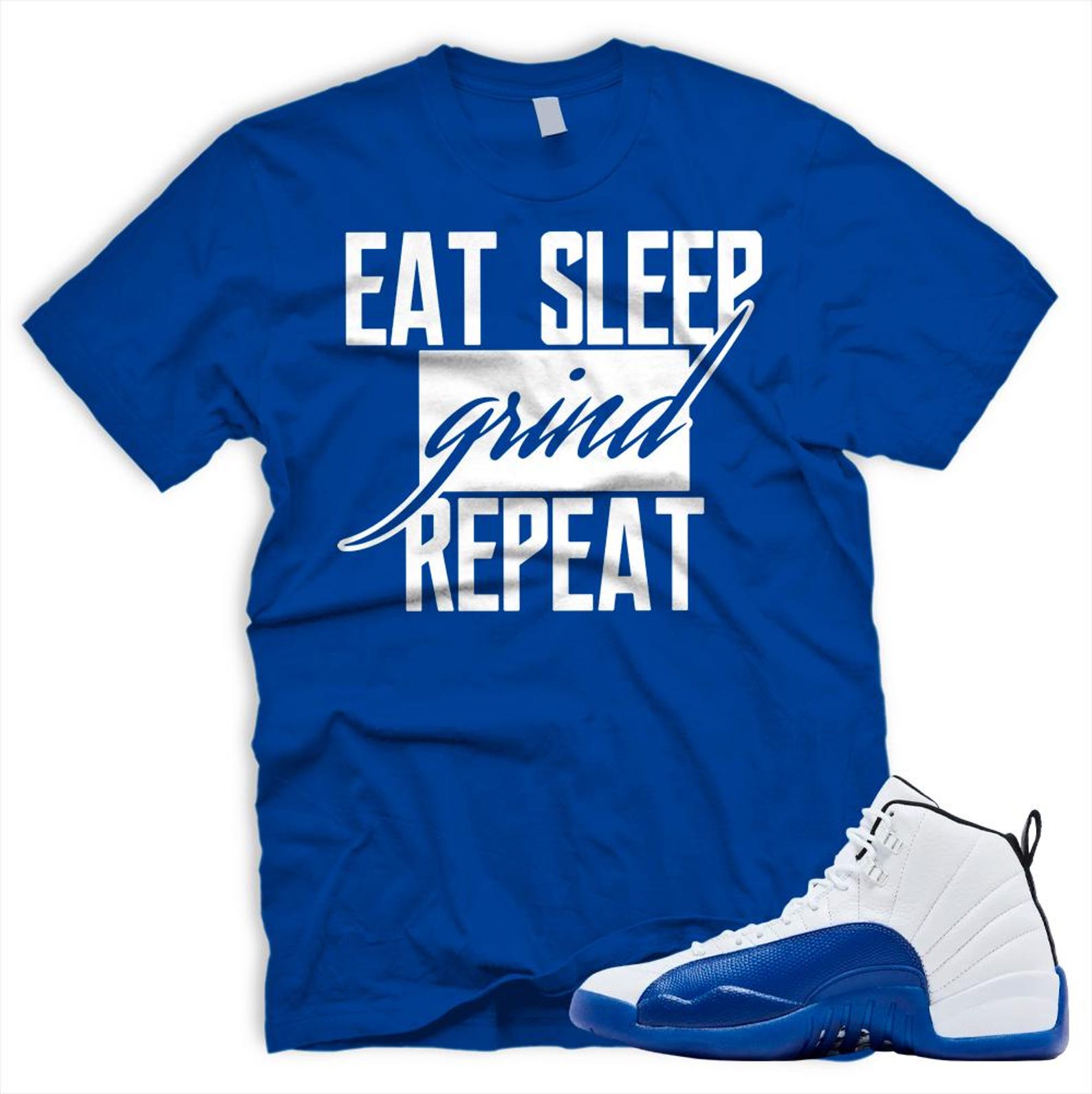 GRND Air J 12 Retro Blueberry White Black Matching T Shirt Game Royal Blue, CT8013-140 T-Shirt, Sneaker Match Tee