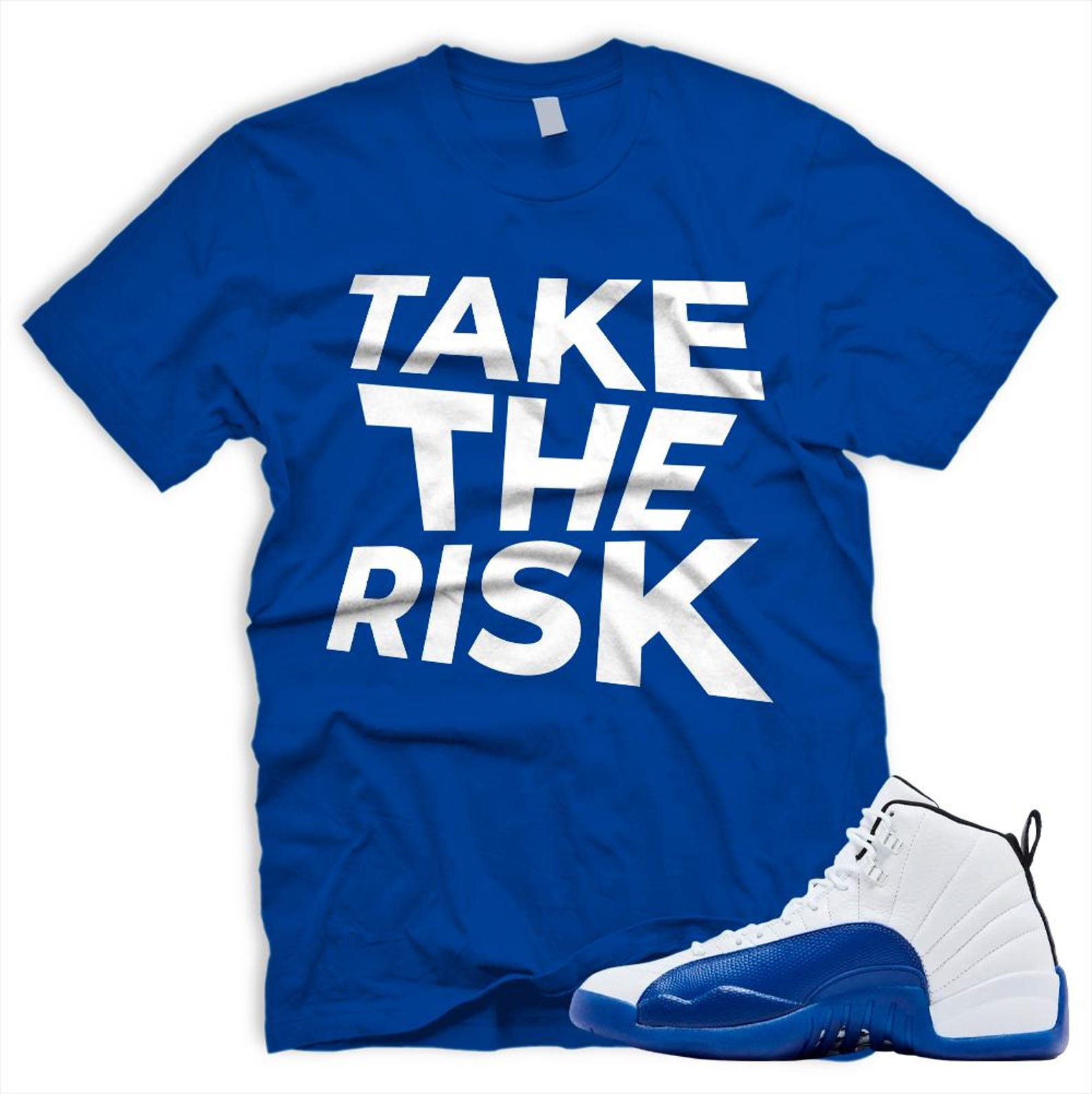 RISK Air J 12 Retro Blueberry White Black Matching T Shirt Game Royal Blue, CT8013-140 T-Shirt, Sneaker Match Tee
