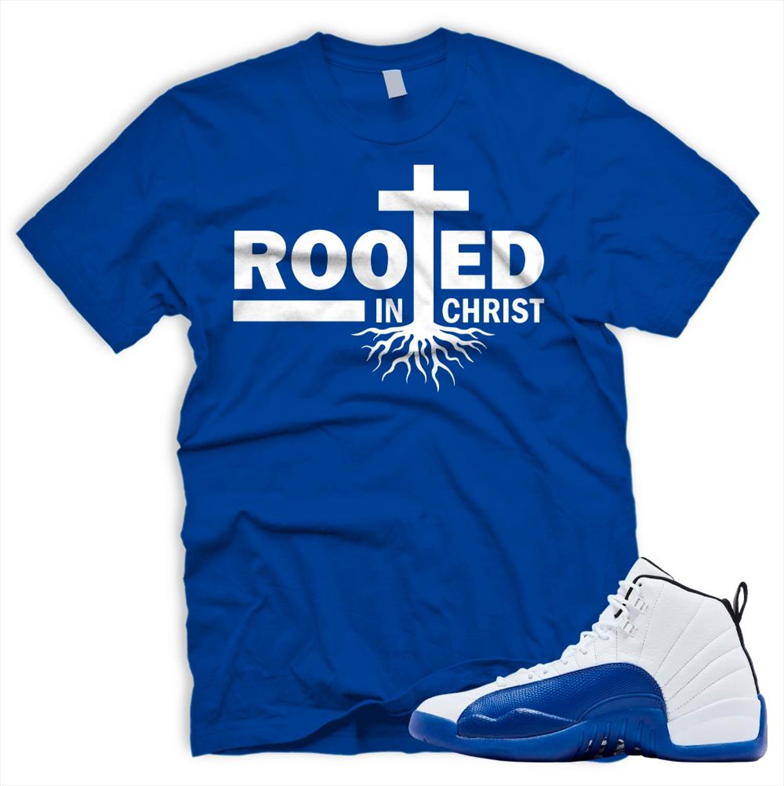 ROOTED Air J 12 Retro Blueberry White Black Matching T Shirt Game Royal Blue, CT8013-140 T-Shirt, Sneaker Match Tee