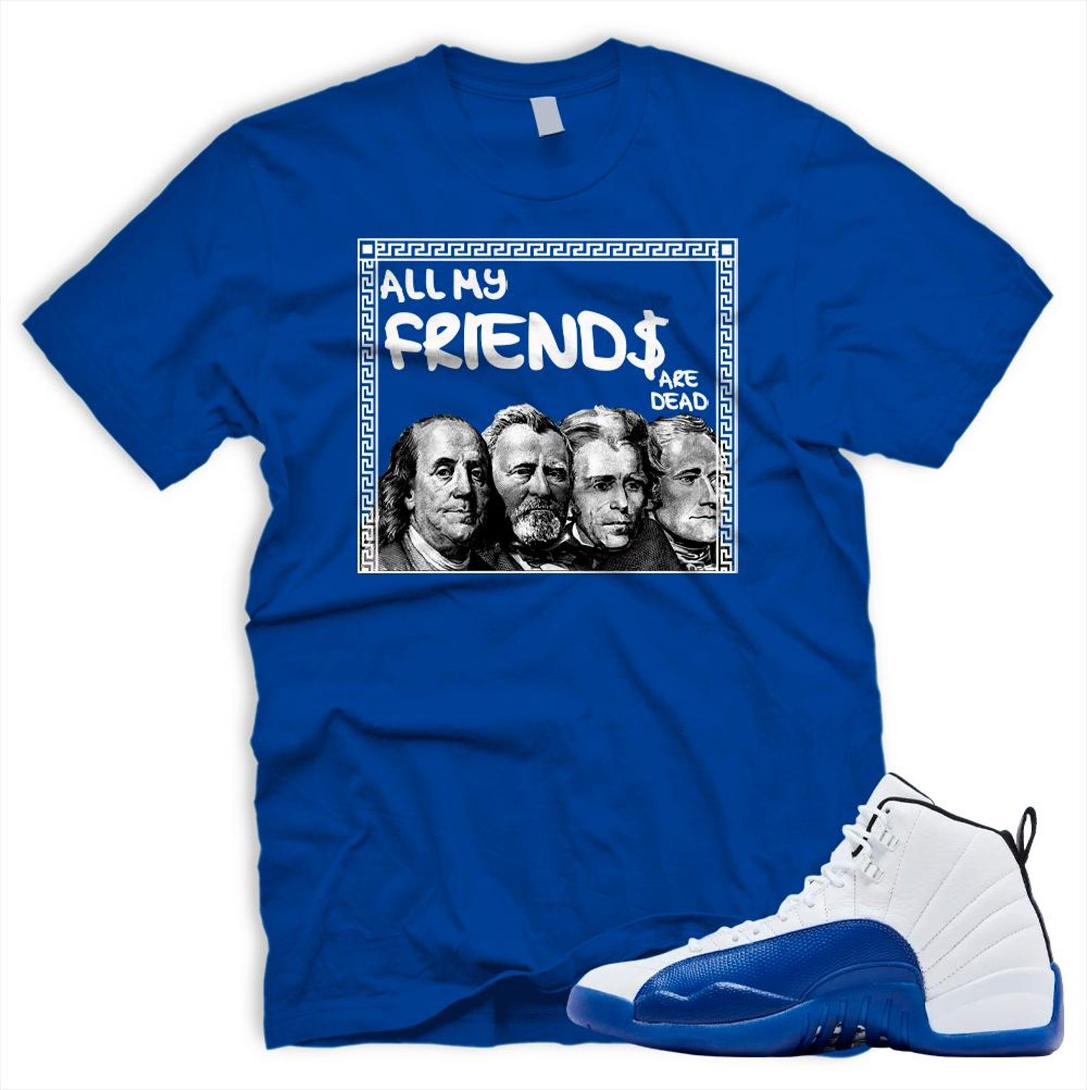 FRNDS Air J 12 Retro Blueberry White Black Matching T Shirt Game Royal Blue, CT8013-140 T-Shirt, Sneaker Match Tee