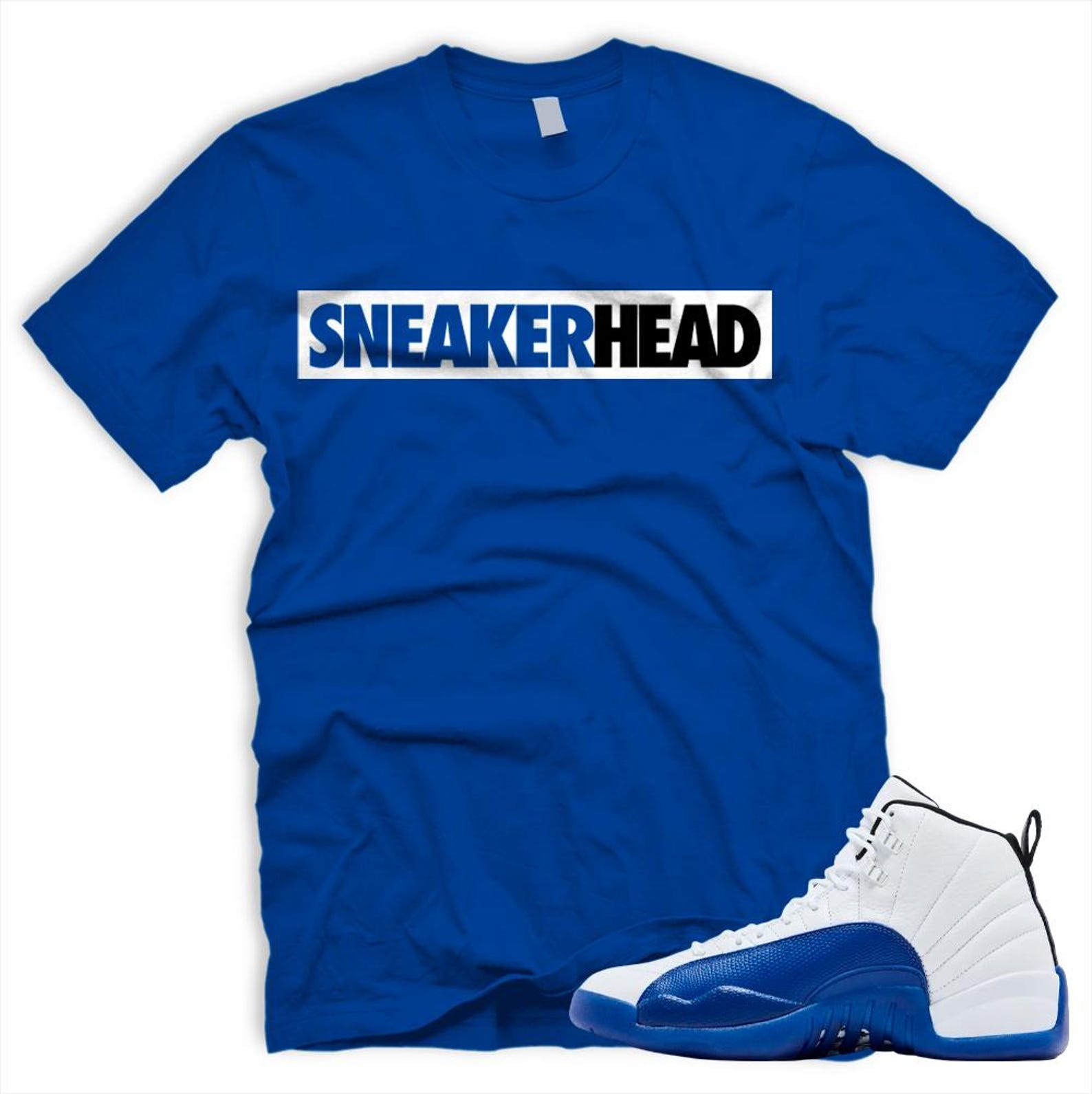 SNHD Air J 12 Retro Blueberry White Black Matching T Shirt Game Royal Blue, CT8013-140 T-Shirt, Sneaker Match Tee
