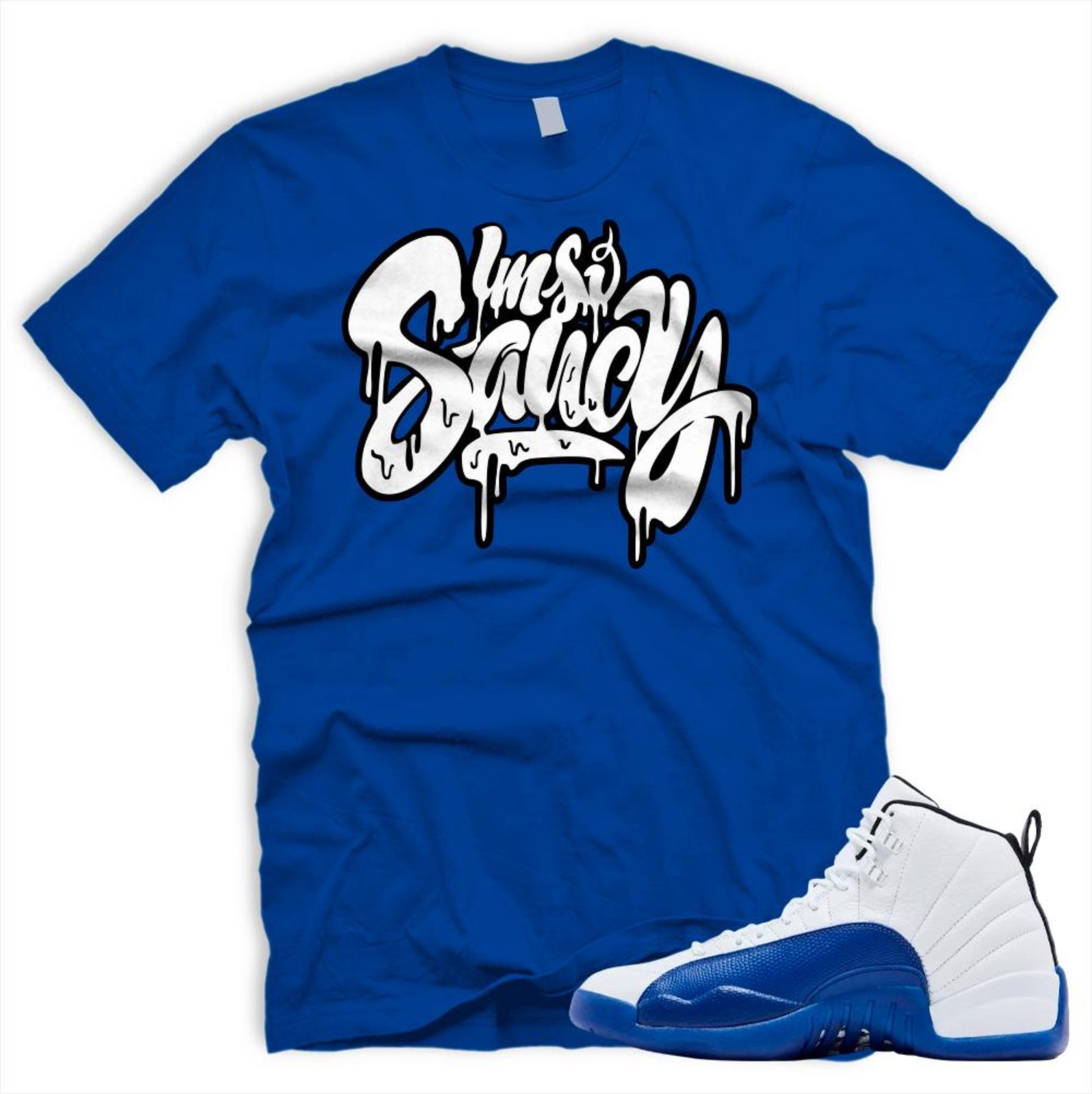 SAUCY Air J 12 Retro Blueberry White Black Matching T Shirt Game Royal Blue, CT8013-140 T-Shirt, Sneaker Match Tee