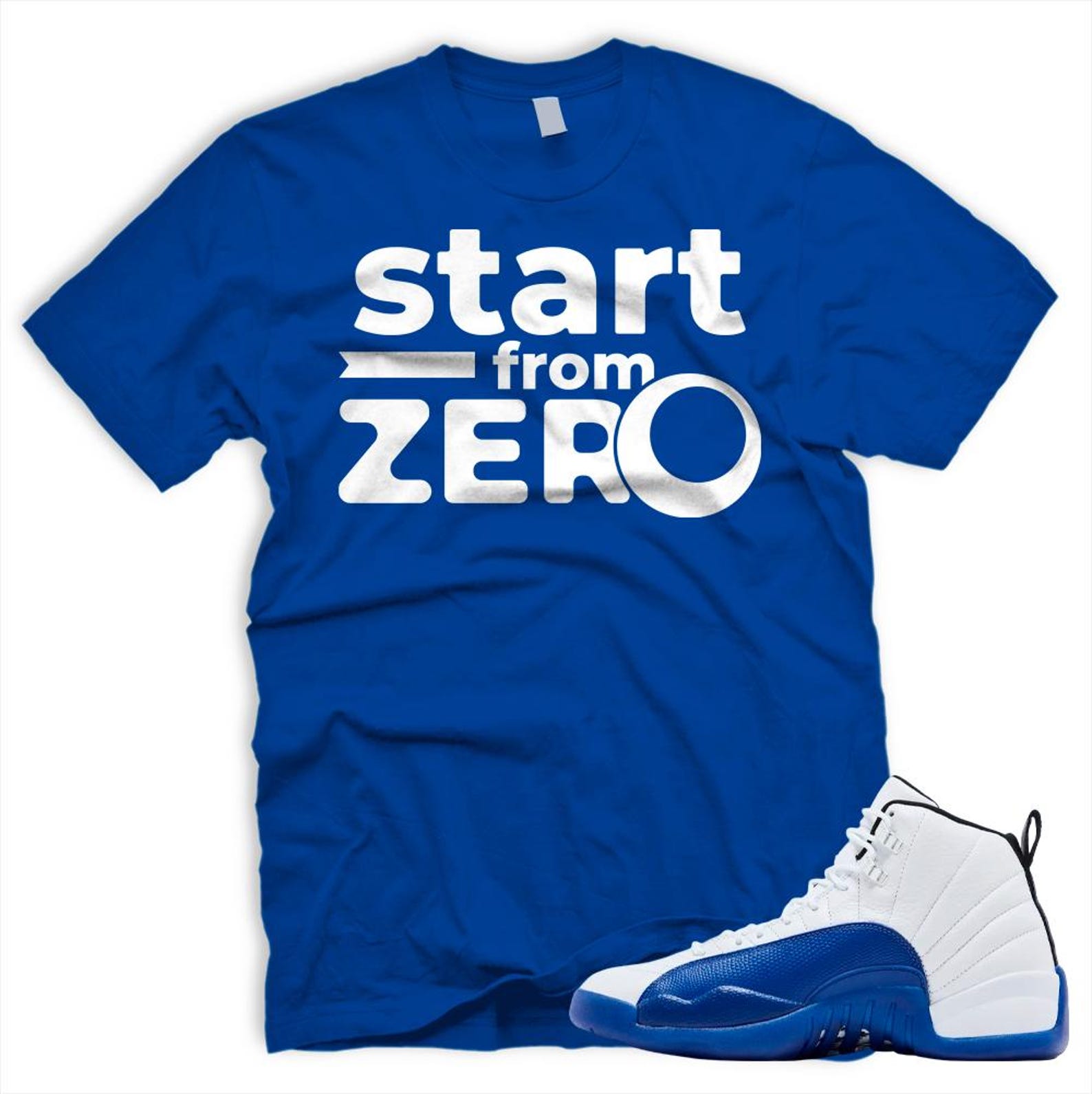 FRMZRO Air J 12 Retro Blueberry White Black Matching T Shirt Game Royal Blue, CT8013-140 T-Shirt, Sneaker Match Tee