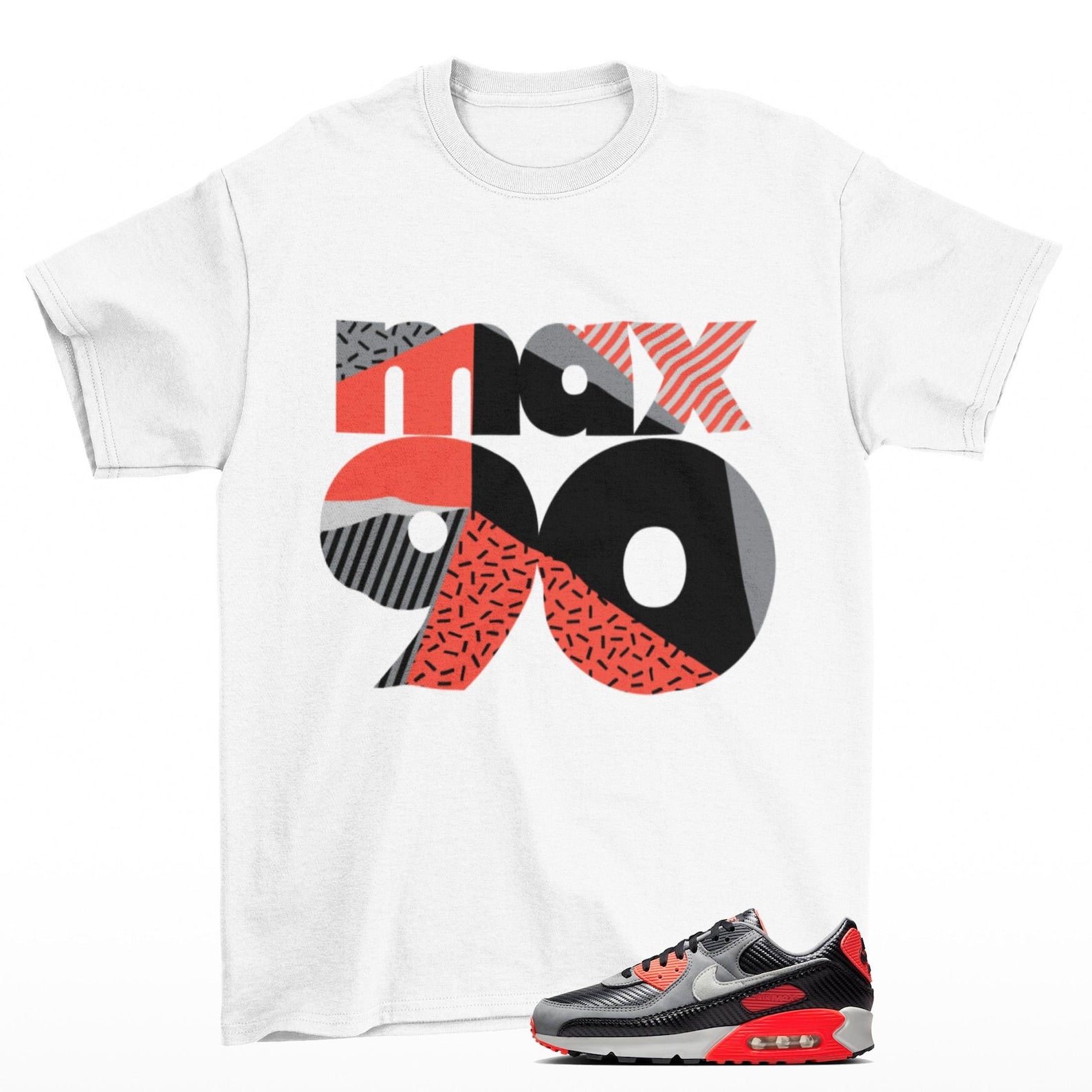 Throwback Air Max 90 Carbon Fiber Infrared Sneaker Matching T Shirt, HM9432-001 T-Shirt, Sneaker Match Tee