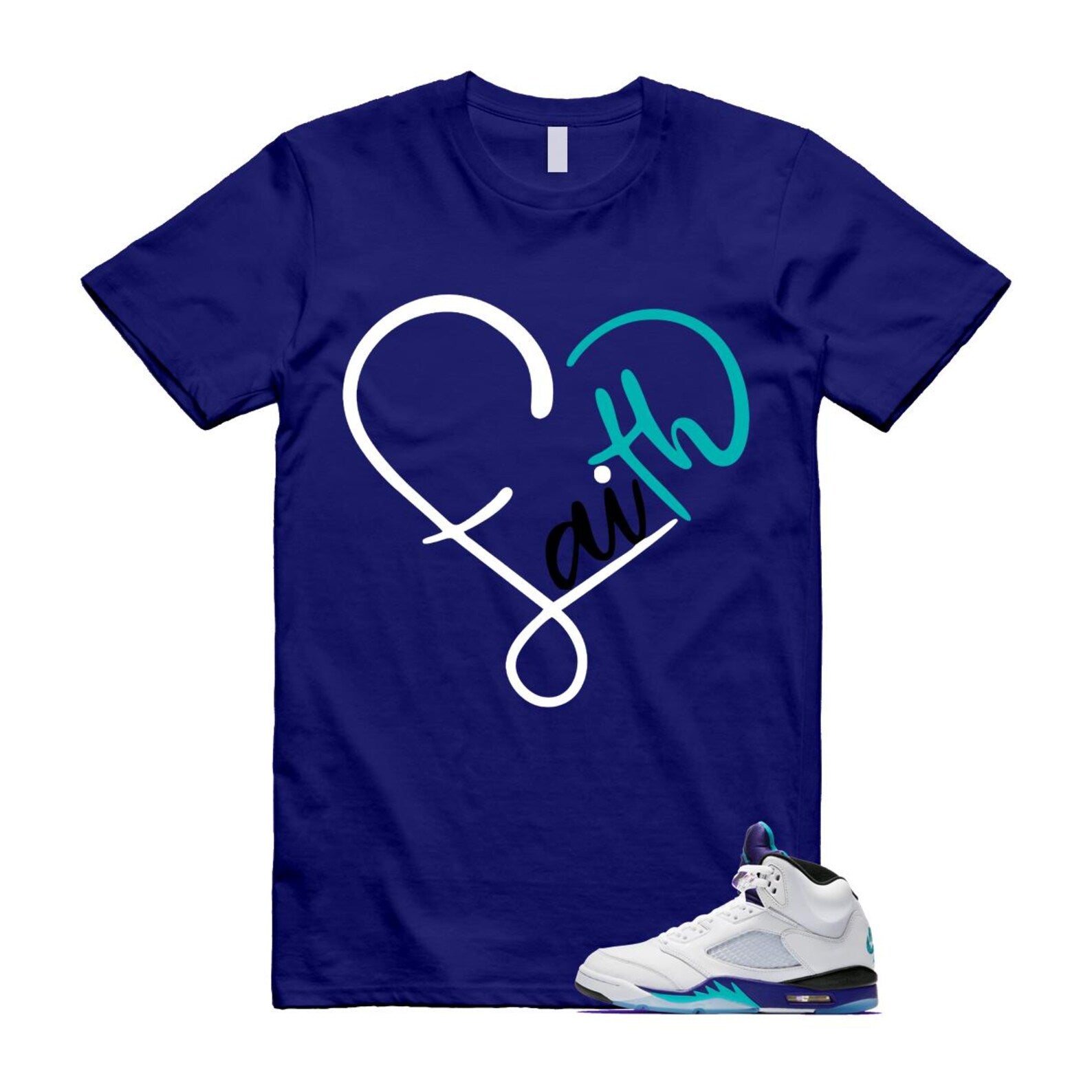 5 Grape White Black 2025 Blue T Shirt Match FAITH HQ7978-100 T-Shirt, Sneaker Match Tee