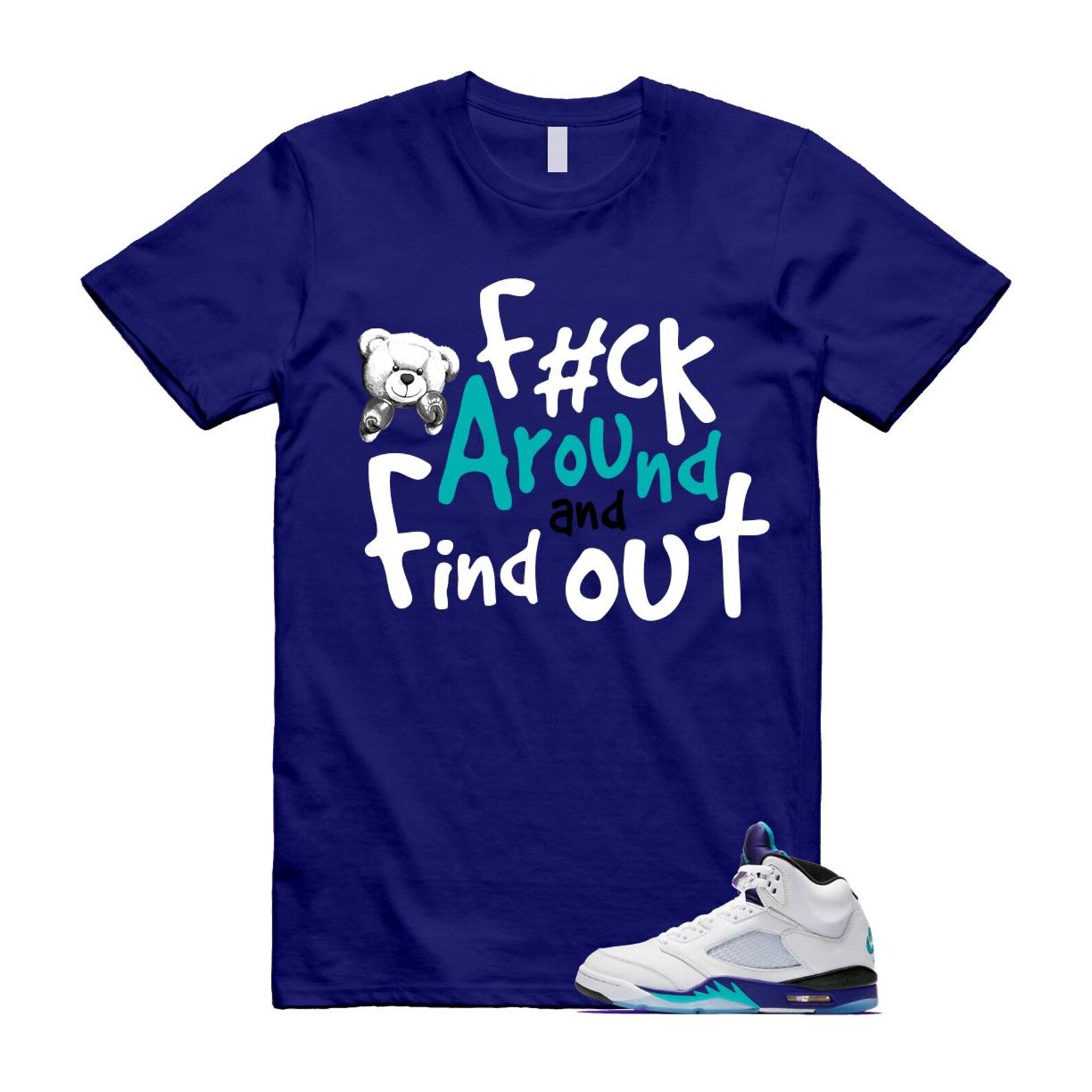 5 Grape White Black 2025 Blue T Shirt Match FCK HQ7978-100 T-Shirt, Sneaker Match Tee