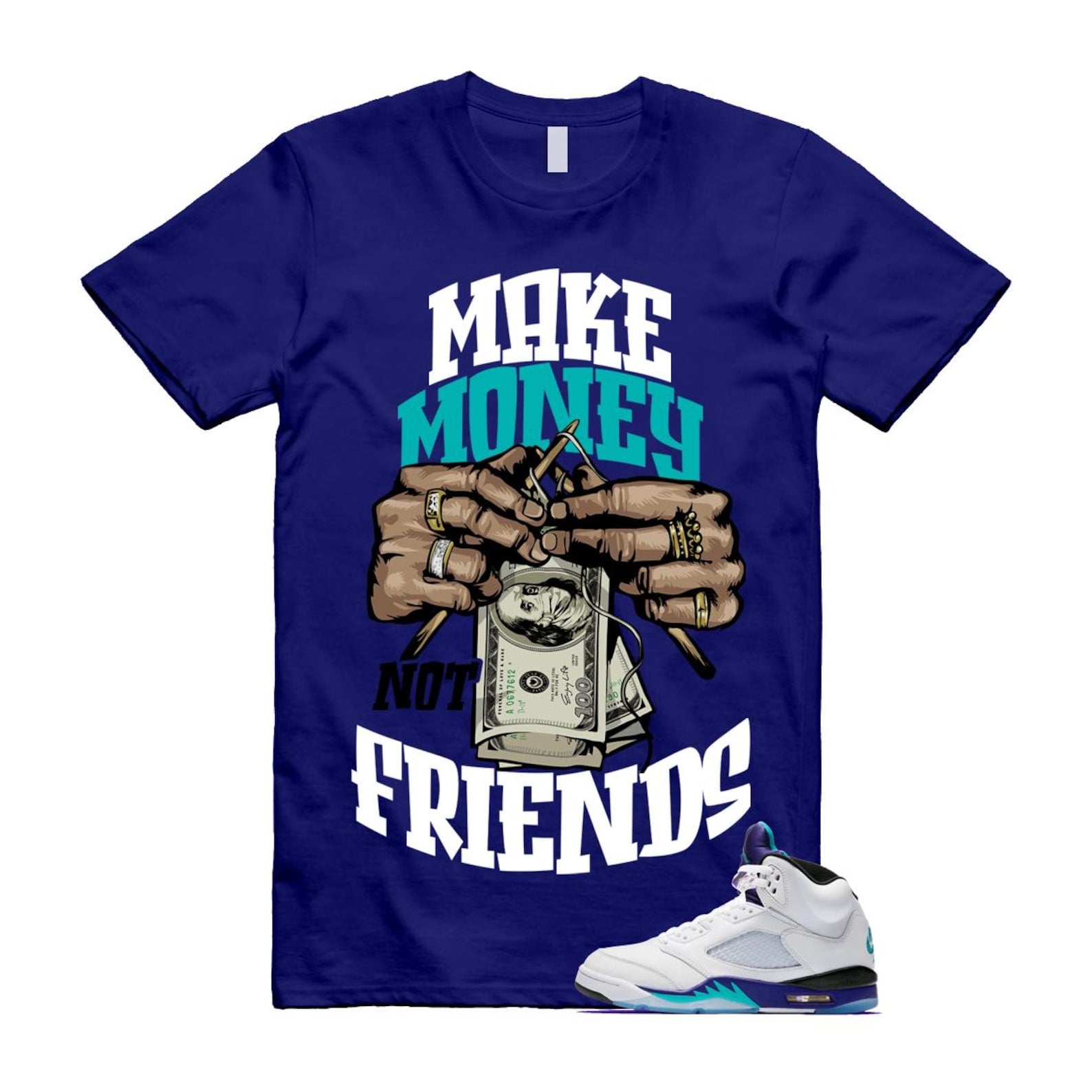 5 Grape White Black 2025 Blue T Shirt Match MM HQ7978-100 T-Shirt, Sneaker Match Tee